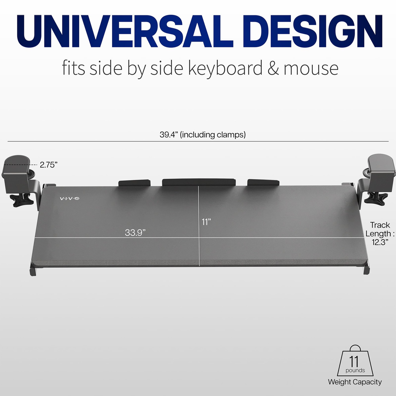VIVO Extra Long Clamp-on Computer Keyboard and Mouse Under 34 inch, Black