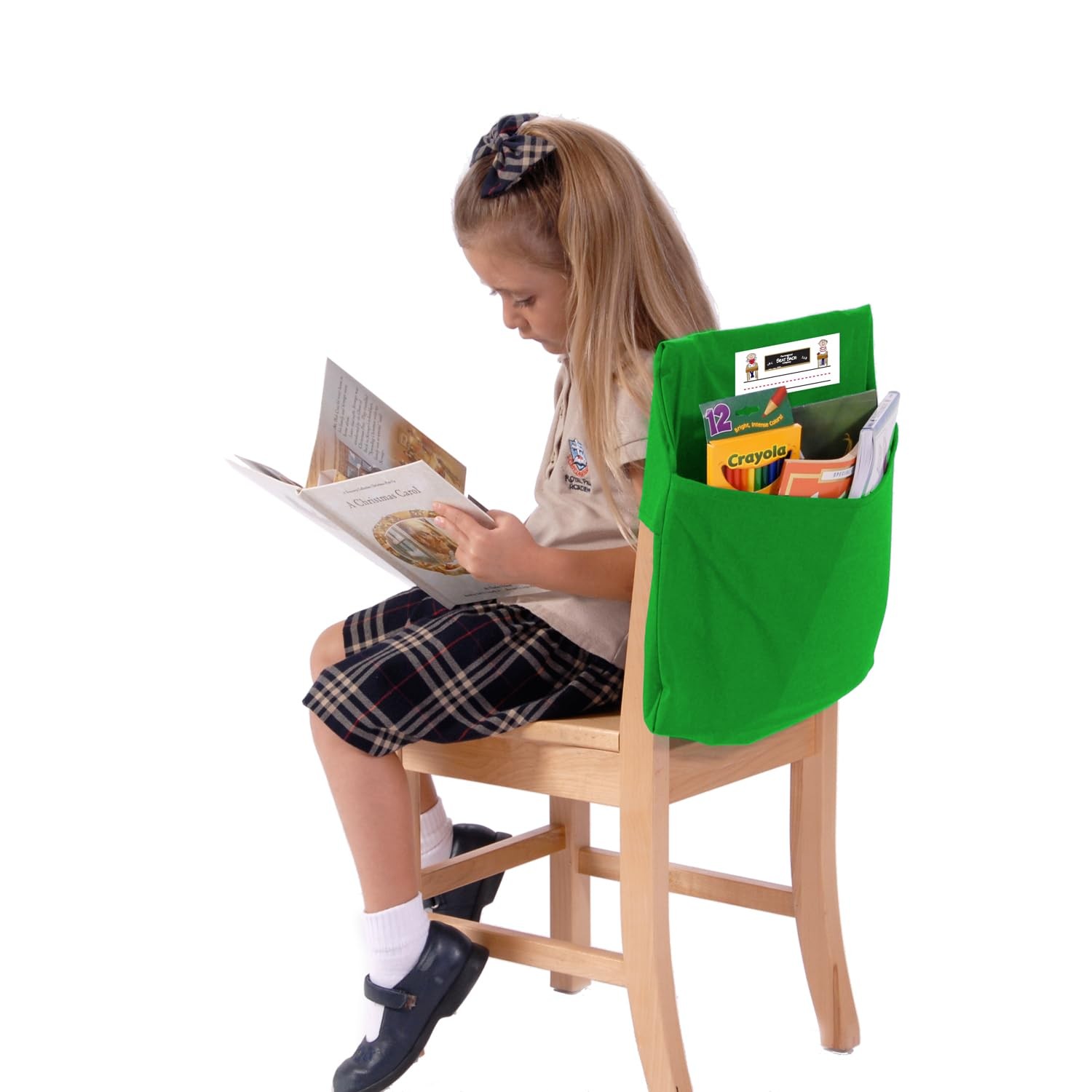 Green 14 Inch Standard Storage Pocket Organizer For Classroom Chairs Durable