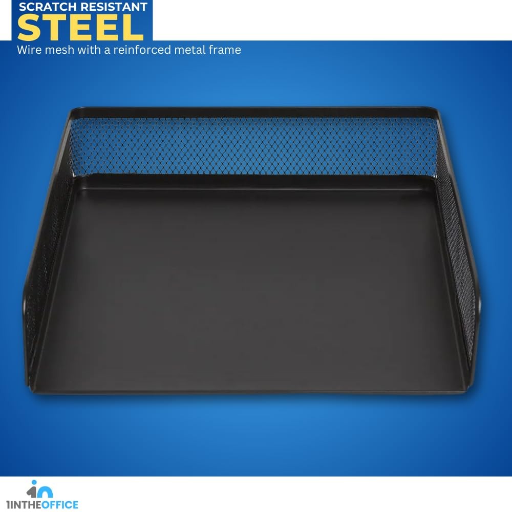 Stackable Letter Tray, Matte Black Wire Mesh Front-Load Letter Tray