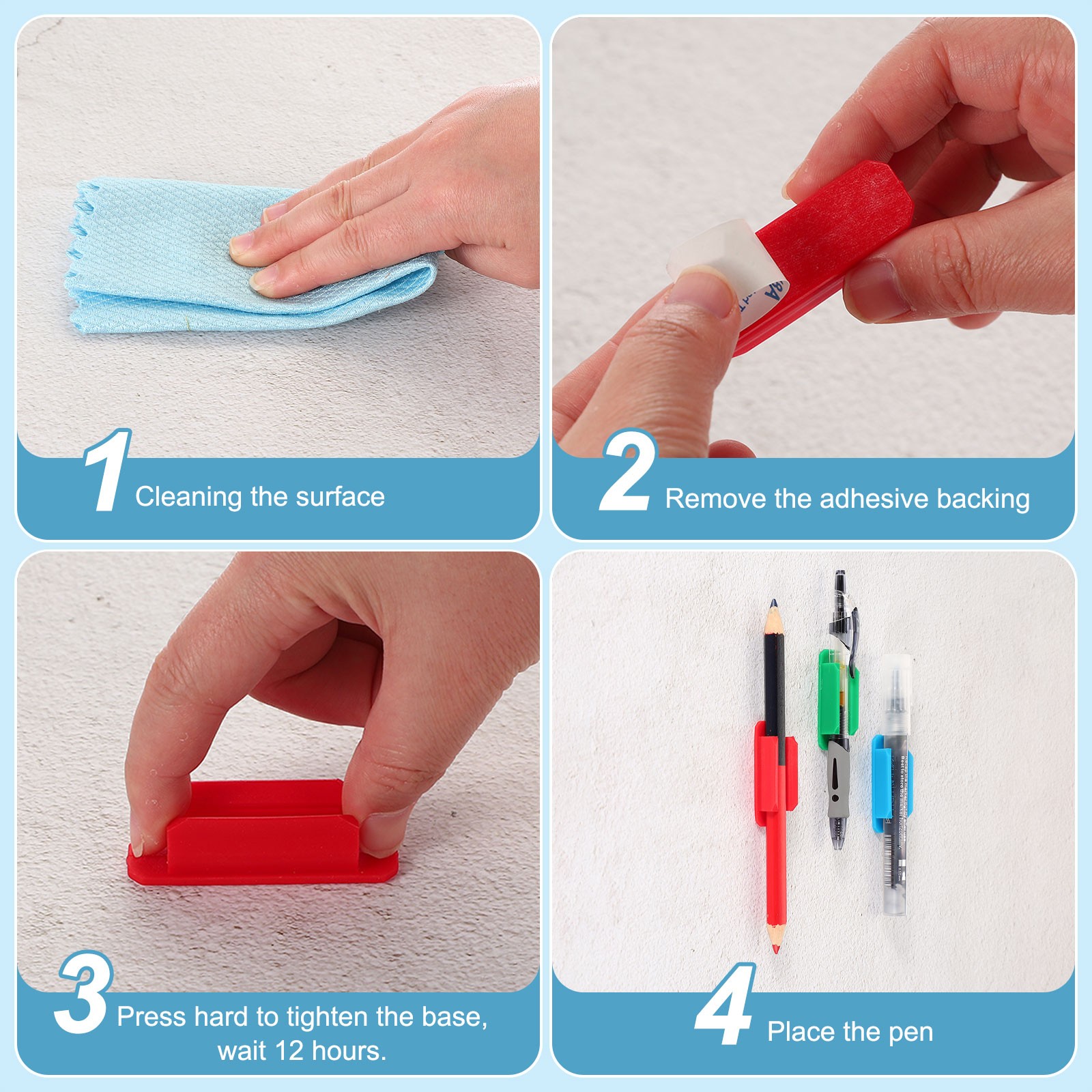 30Pack Pen Holder Adhesive Pencil Holders Silicone Holder for Desk Black