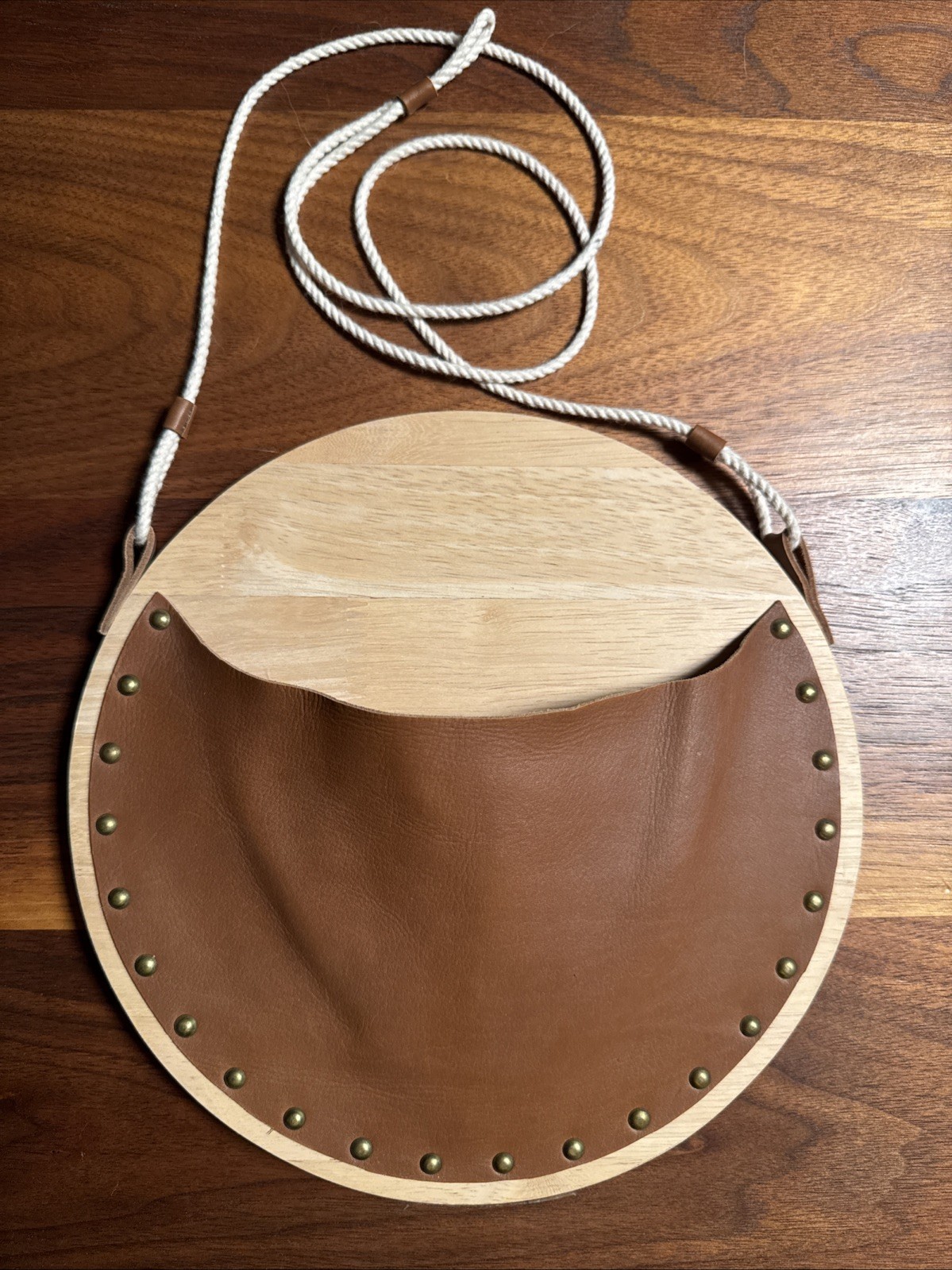 Anthropologie Wall Pocket Organizer Leather Wood Office Discontinued Hanging