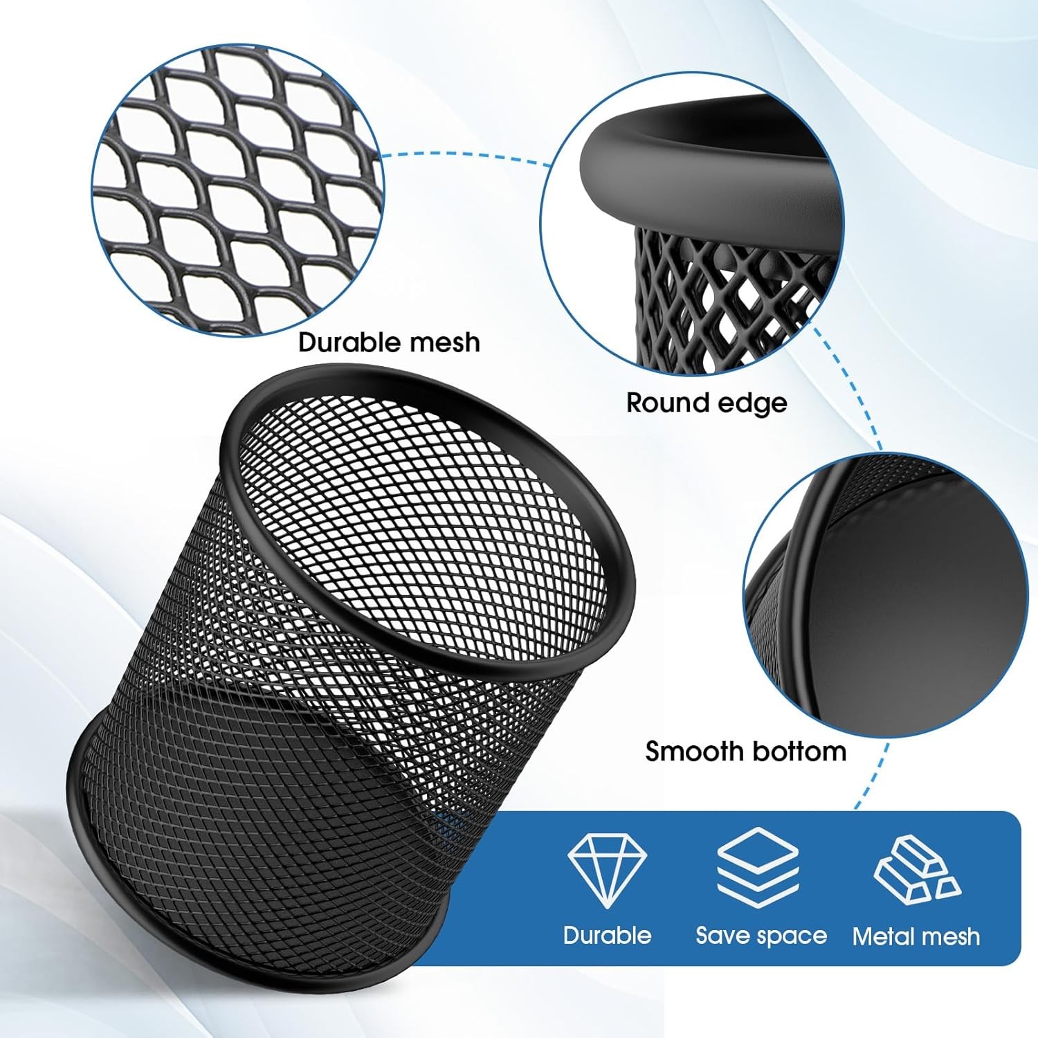 MaxGear Pen Holder, 3 Pack Pencil Holder for Desk, Premium Mesh Metal Desk Organ