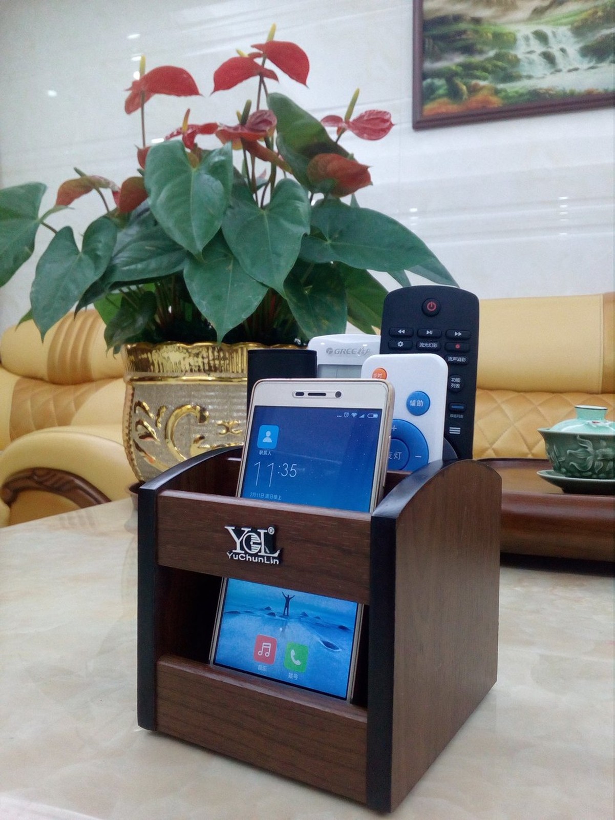 Wooden pen holder for desk,Rotating remote Organizer,remote control caddy,hom…