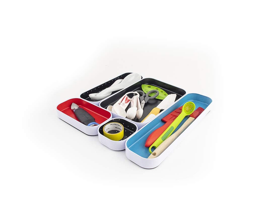 5 Piece Metal Organizer Tray Set for Storing Makeup, Stationery, Utensils, an…