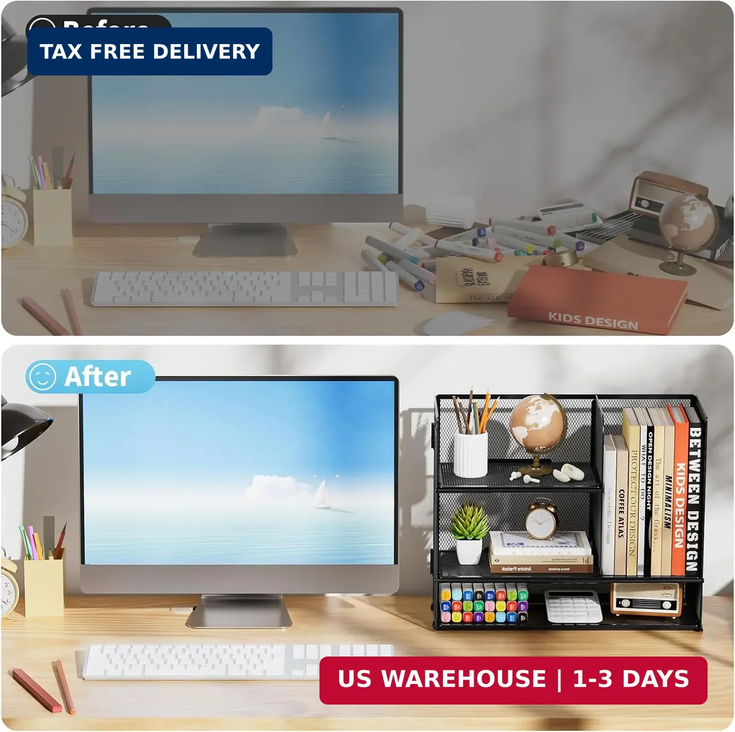 Marbrasse 3-Tier Desk Shelf Organizer with Handle, Desktop Bookshelf File Holder