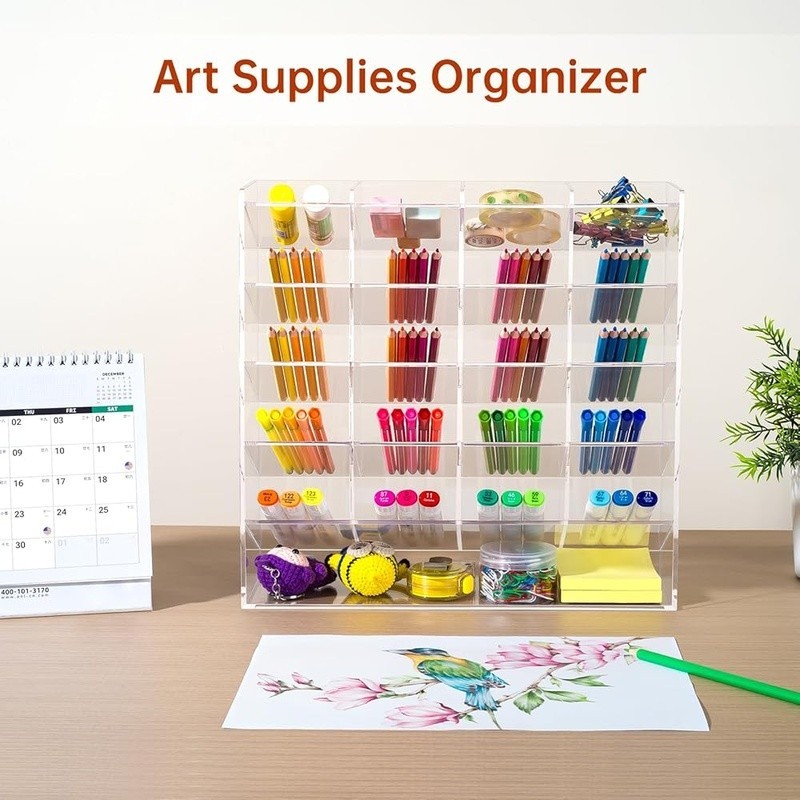 Acrylic Desk Organizer Marker Holder 21 Compartment Art Supply Storage New