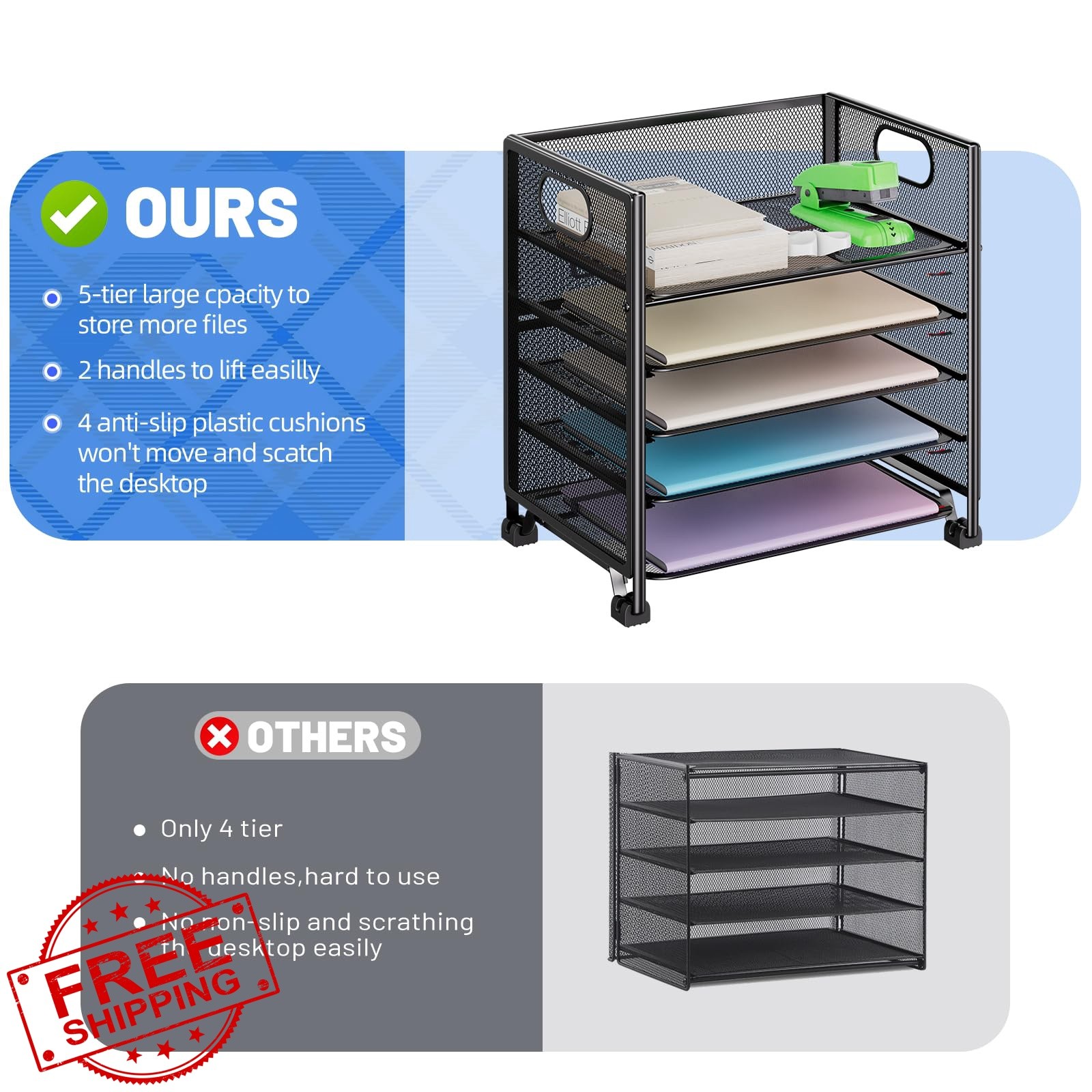 Simple Trending 5-Tier Letter Tray Organizer Black 13.3″x9.3″x13″