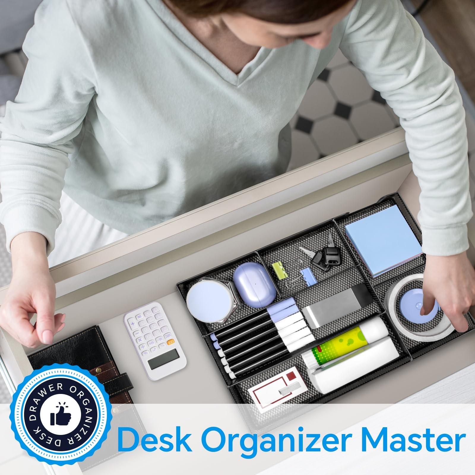 Desk Drawer Organizer, Office Divider Organizer Tray with Large, Black
