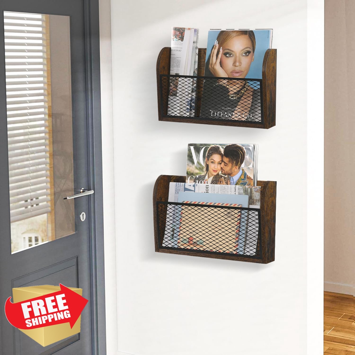 YINMIT 2PC Rustic Brown Wall File Organizer
