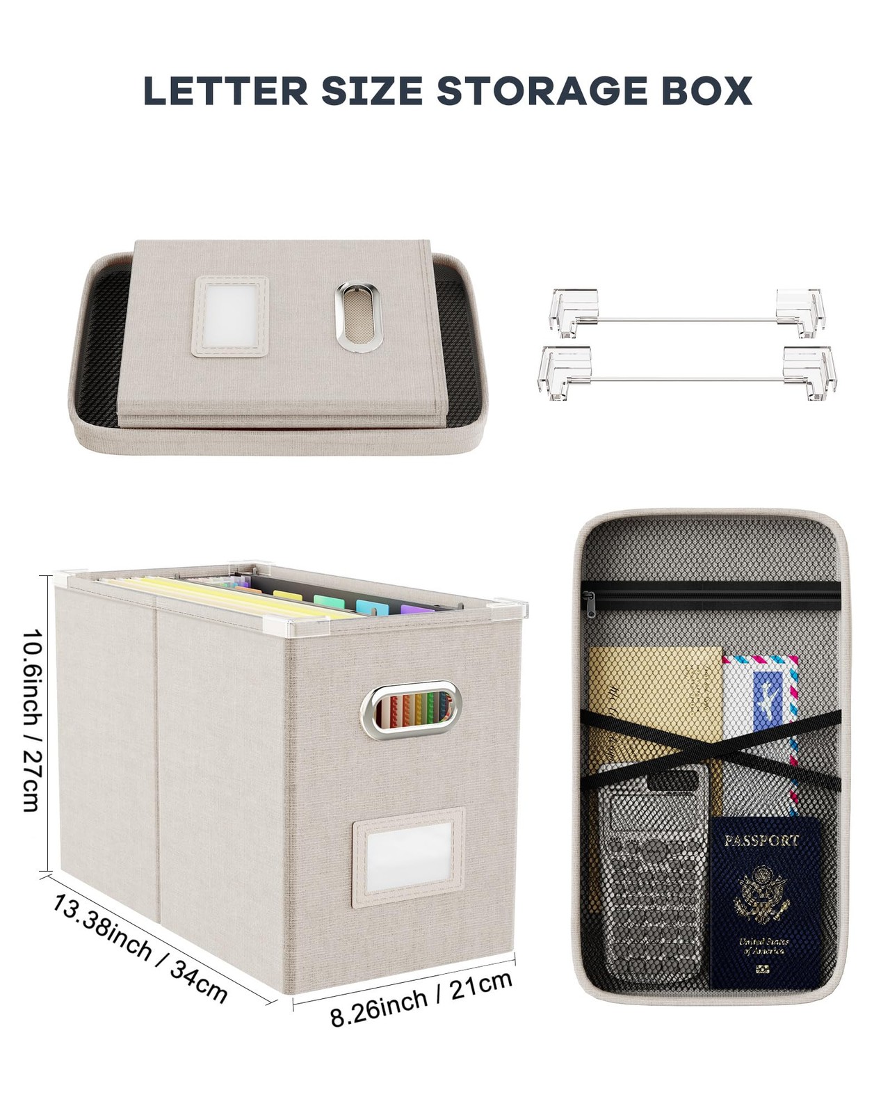 Oterri File Organizer Box with Lid, Hanging Filing 1 PCS, Beige