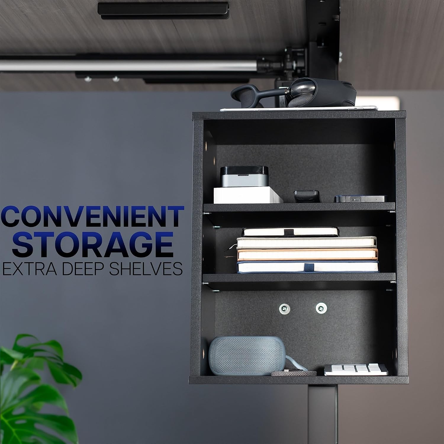 Clamp-on Under Desk Shelving Unit, Office Accessory Holder for Supplies, Gaming