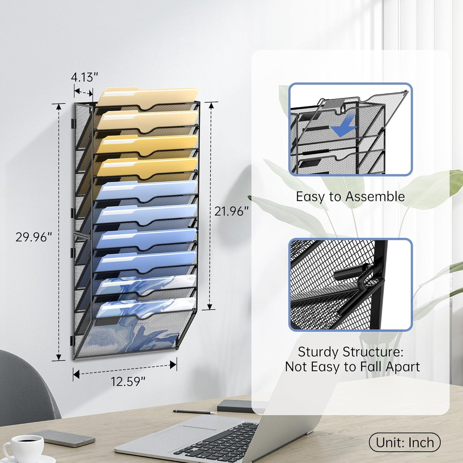 Wall File Organizer, 10 Tier Hanging File Organizer, Mail Organizer Wall Mounted