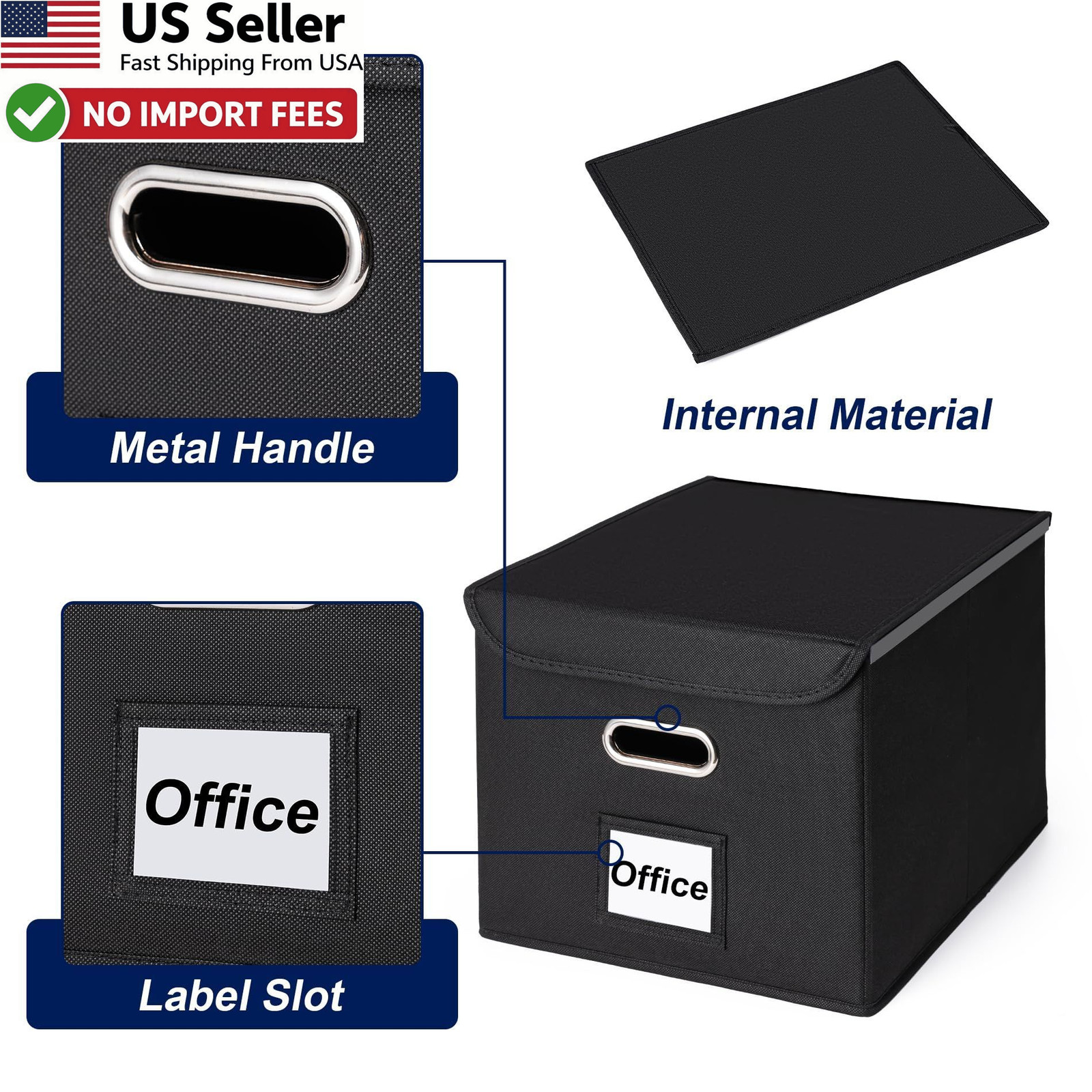File Organizer Box Large Hanging File Storage Collapsible Black Lid FROM USA