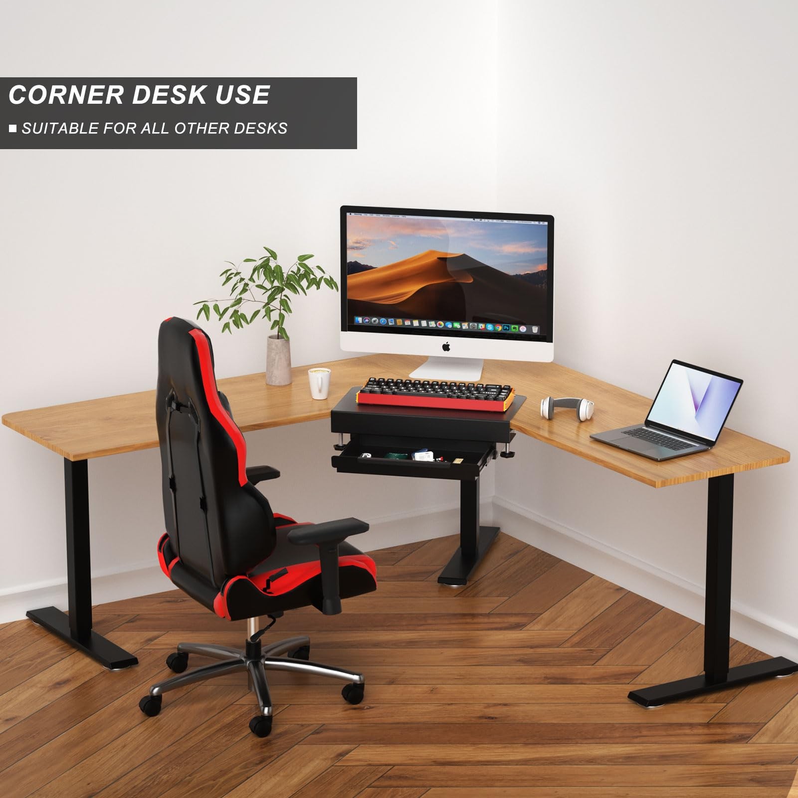 Clamp on Desk Corner Sleeve with Drawer, L Desk Connector Platform with Mount…