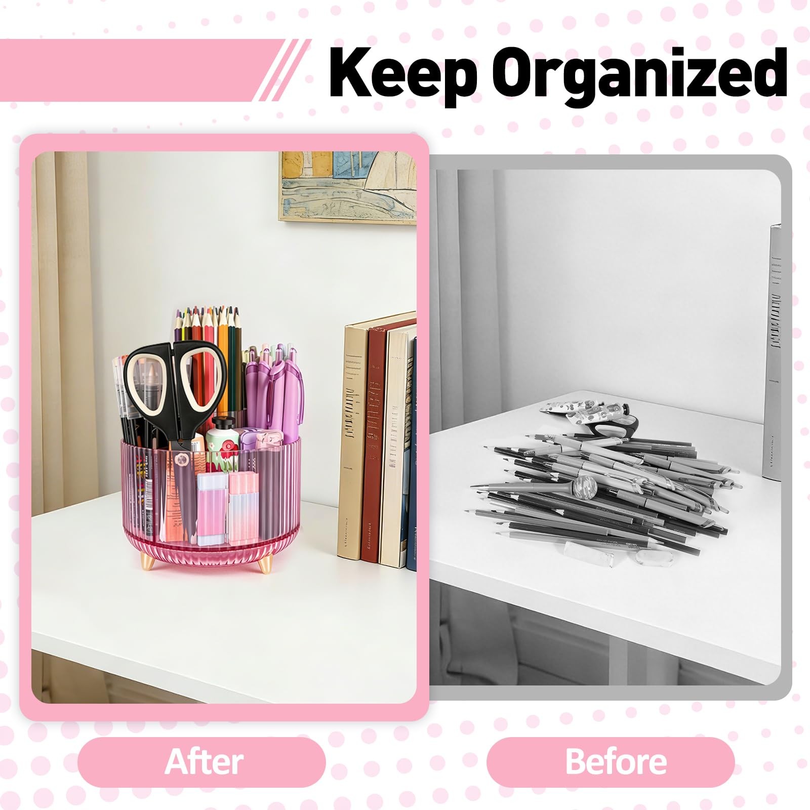 360 Rotating Pen Pencil Holder for Desk, Pen Organizer with 5 Slots, Makeup B…