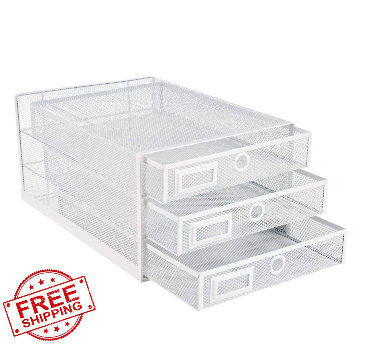 Annova 3 Tier Desk Organizer White Sliding Drawers