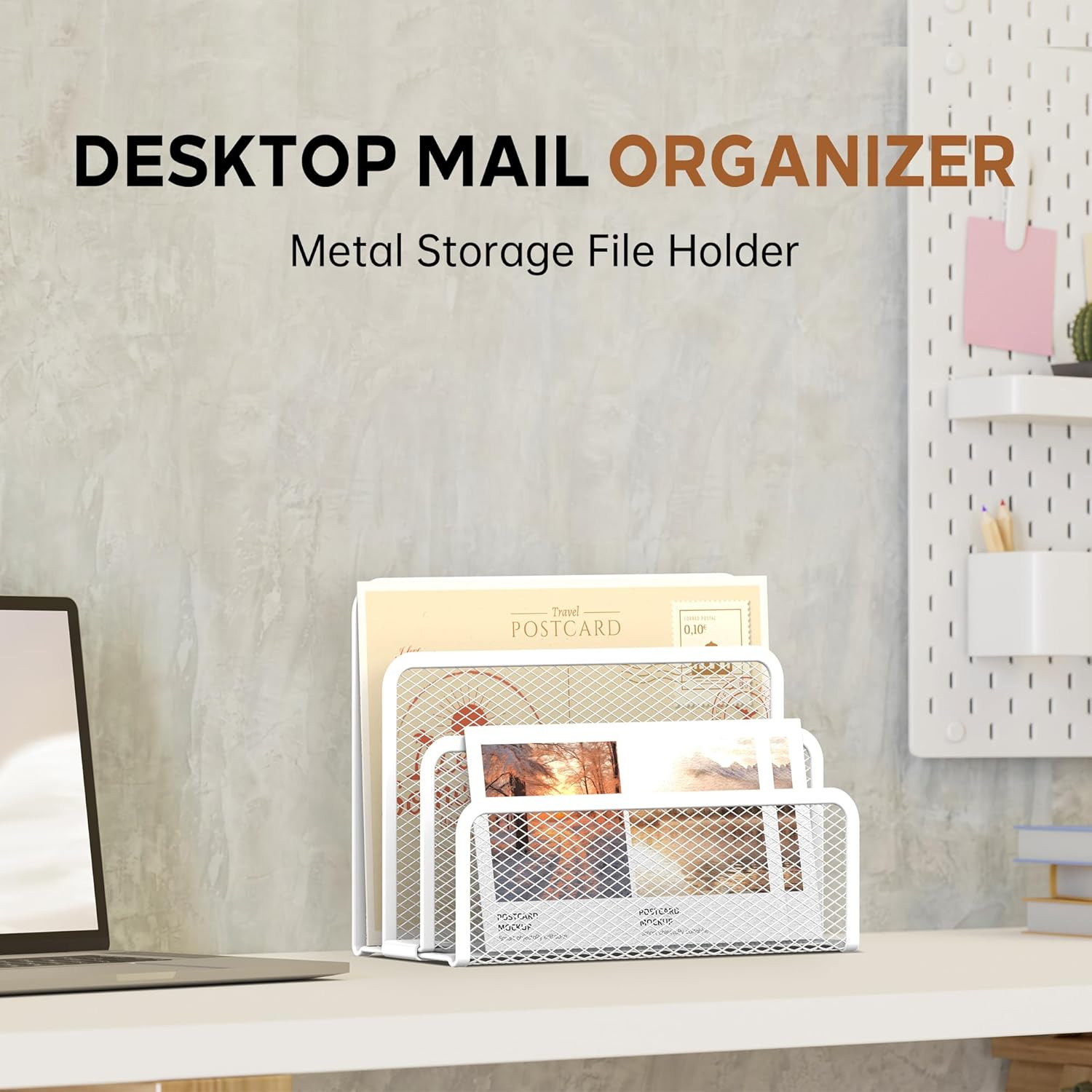 Desk Mail Organizer 3-Slot Mesh Metal Letter File Holder Envelope Sorter White