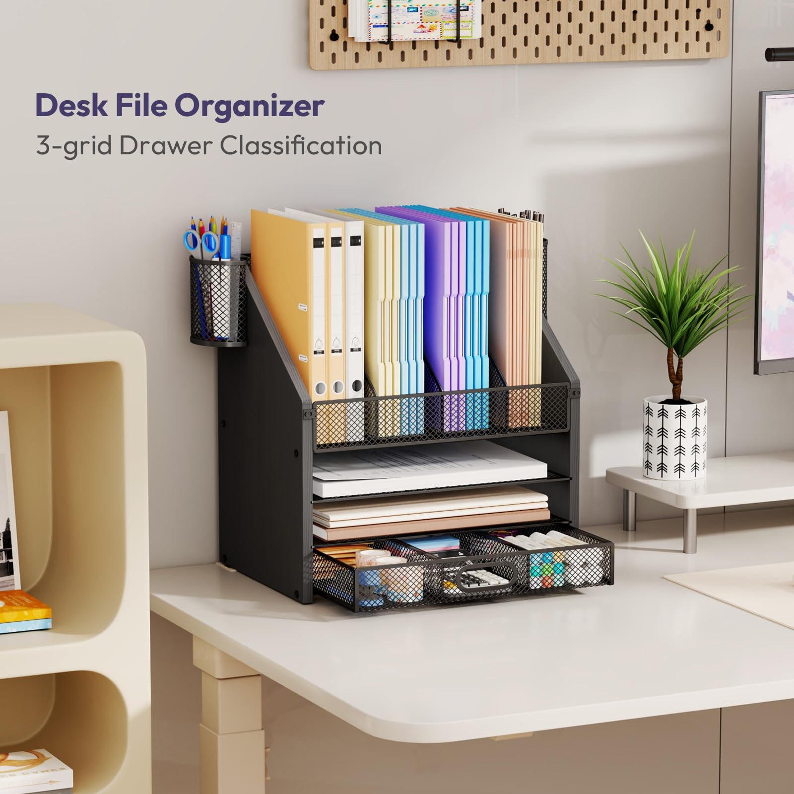 SWTYMIKI Desk Organizer with Drawers – Mesh and 13.3″ x 10.2″ x 15.8″, Black