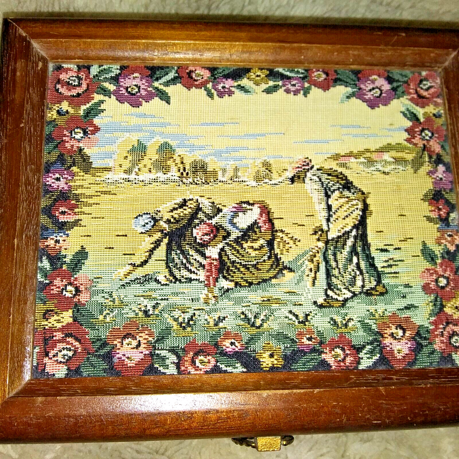 Himark Japan Jewelry Box Tapestry Canvas Wood Box with tray insert