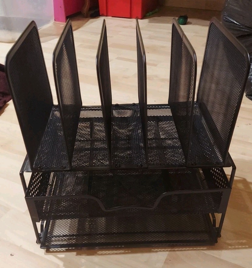 USED 7 Compartment Wire Mesh Desk Organizer, Matte Black 13″ x 14″ x 9″