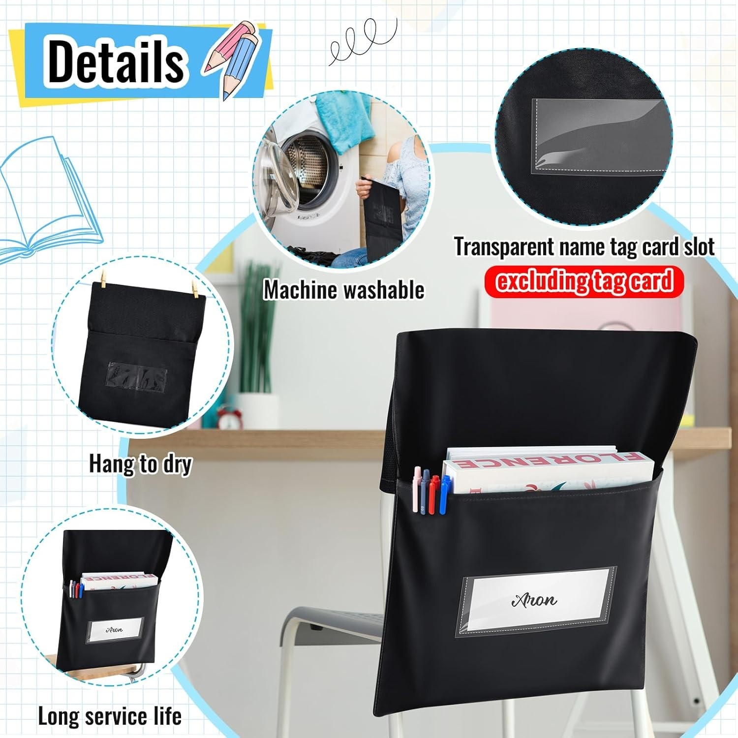 NEW Chair Pockets Classroom Chairback Pocket Chart Desk Organizer 14 x 18 48 Pcs