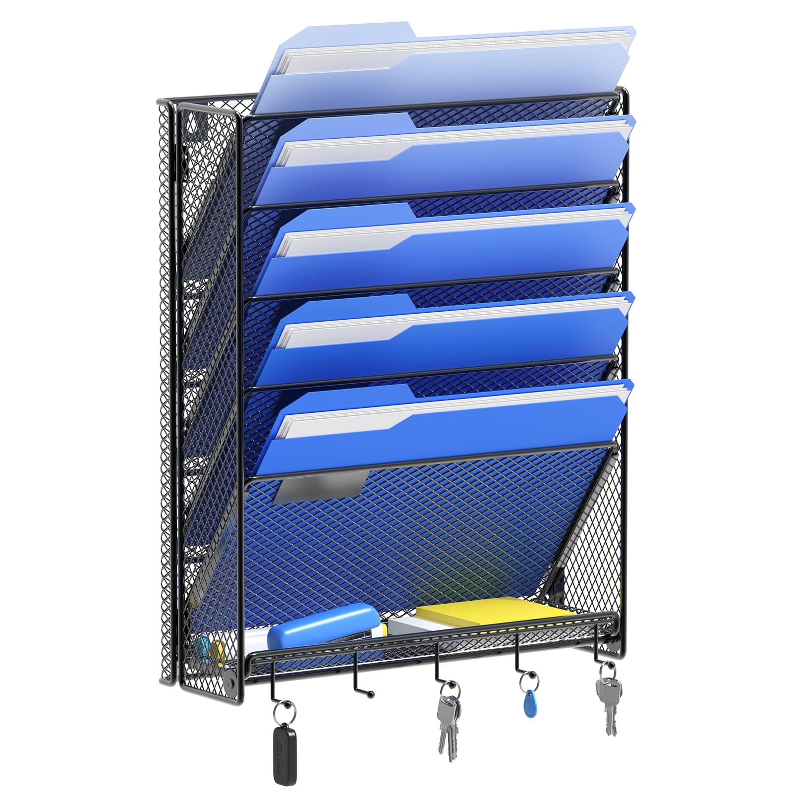 OUTWOLF Hanging Wall File Organizer with Hooks, 6 Tier Vertical Hook 6-Tier