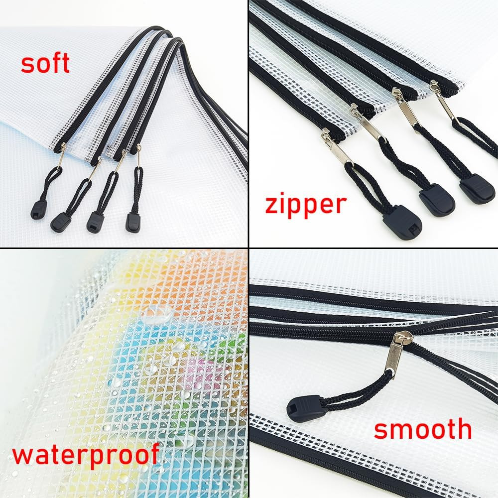 AUSTARK 10 Pcs Zipper File Bags, Waterproof Plastic Mesh Pouch for Office School