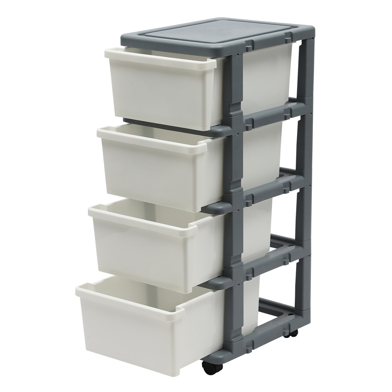 Office White Grey 4 Drawer Storage Cabinet Mobile Rolling Organizer with Wheels