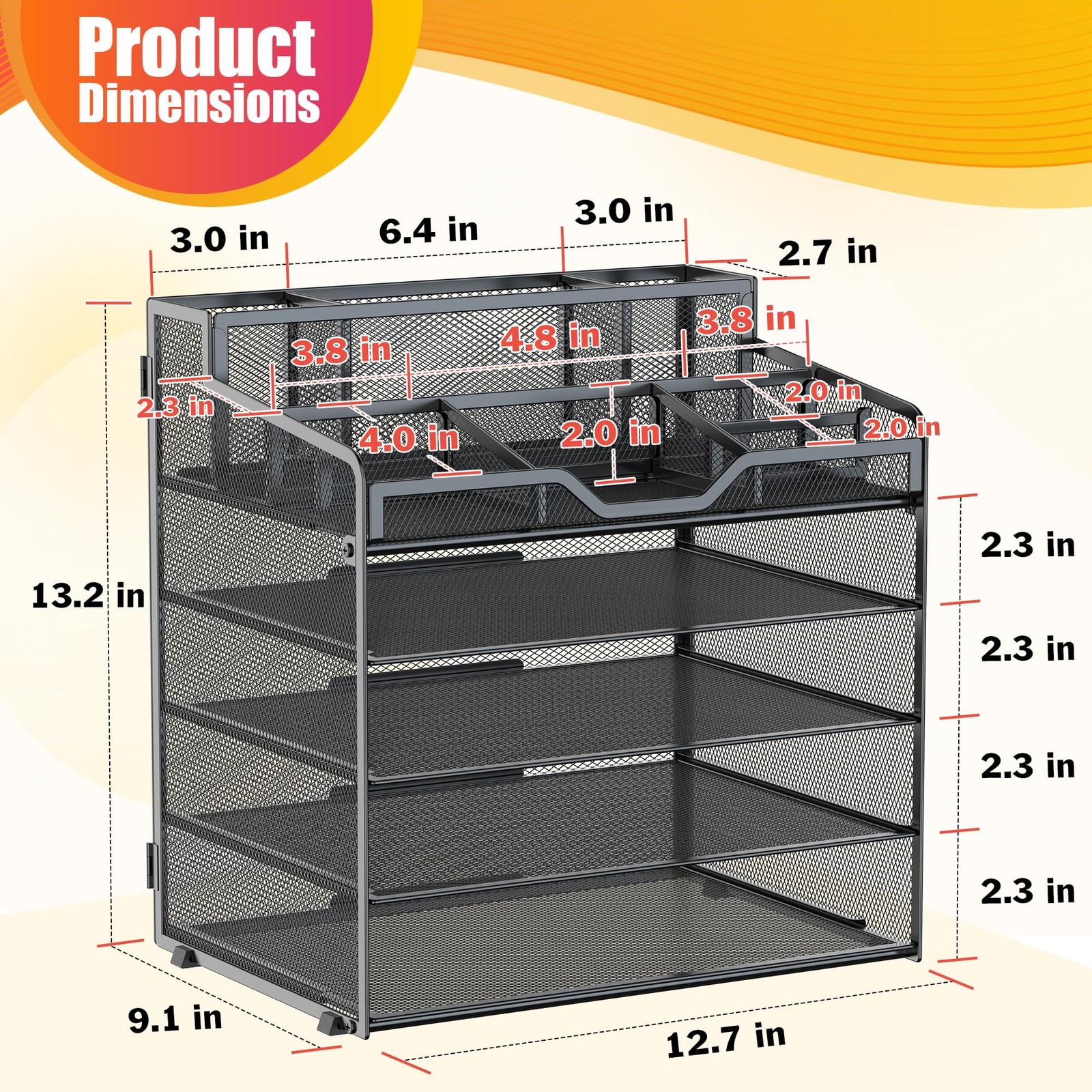 5 Tier Mesh Desk Organizer for Paper Office Supplies – Multi-Functional Lette…