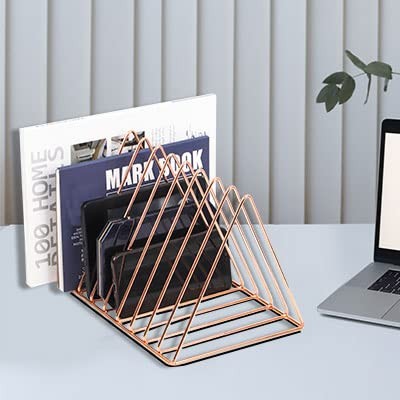 Rose Gold Magazine Holder, Desktop File Sorter Organizer Triangle 9 Slot News…