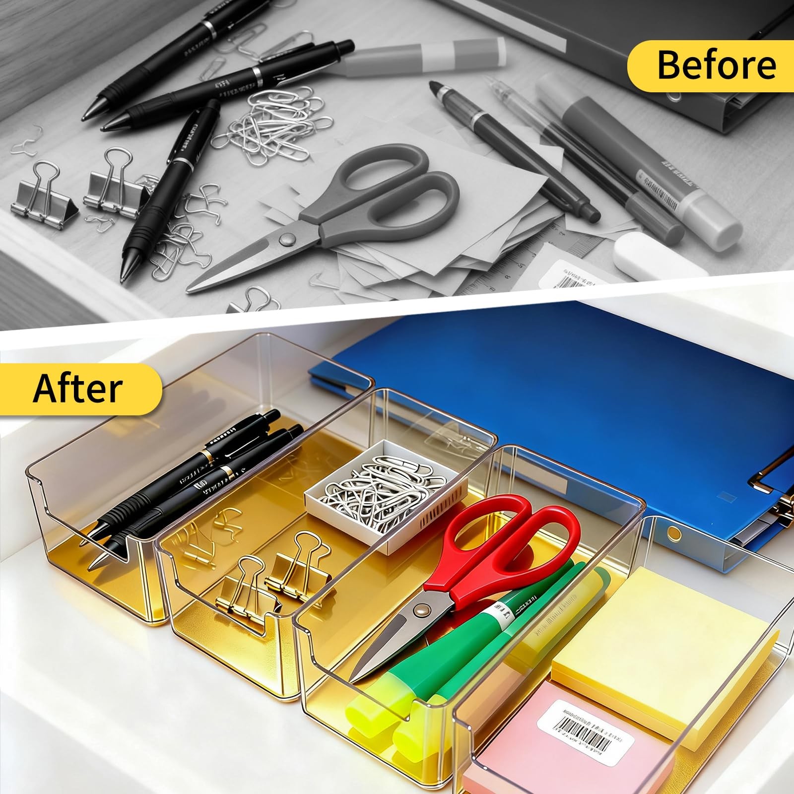 3pcs Plastic Drawer Organizer, 3 Sizes Desk Drawer Divider Organizers and Con…