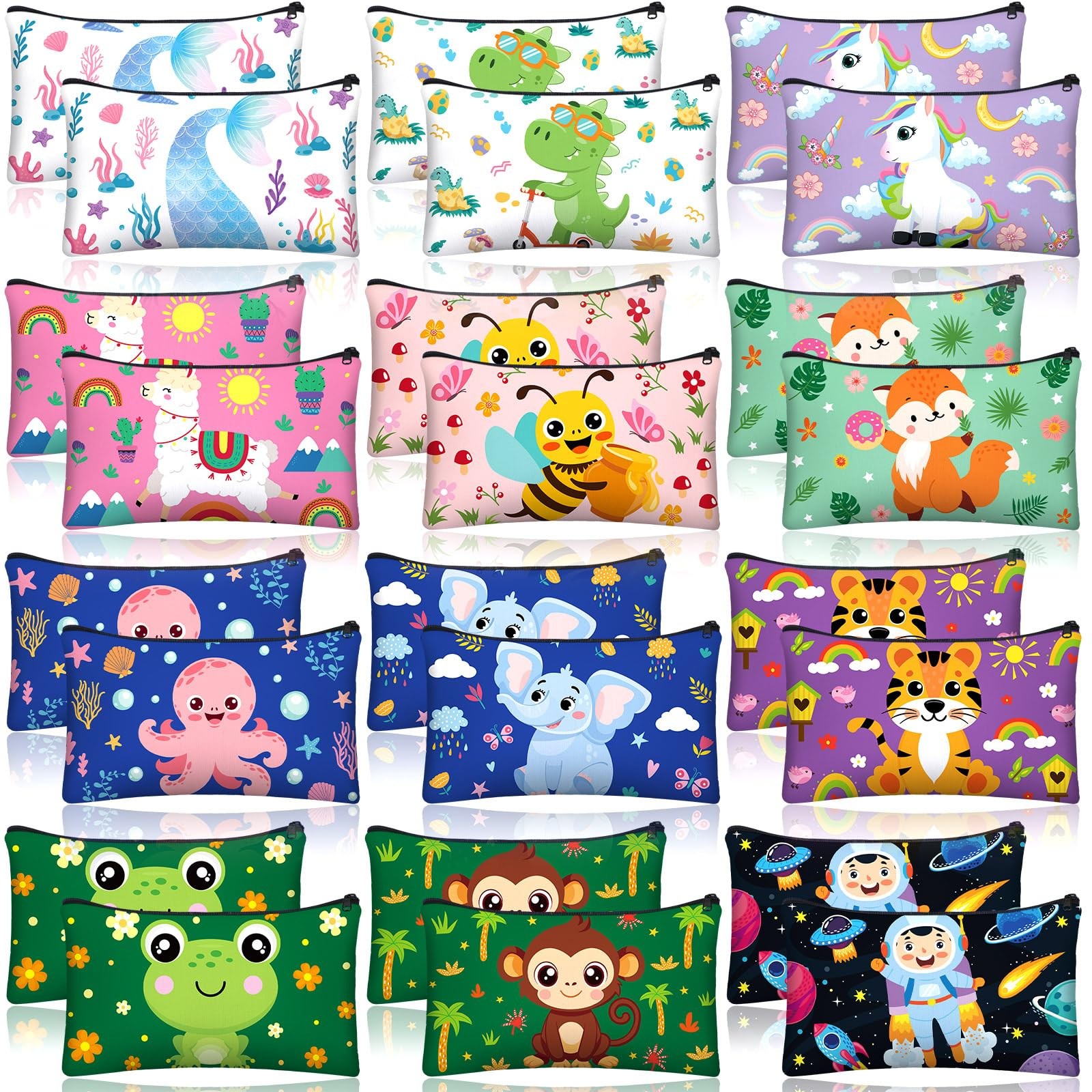36 Pcs Cartoon Animal Pencil Case Bulk Cute Cartoon Pencil Pouch Multicolor C…
