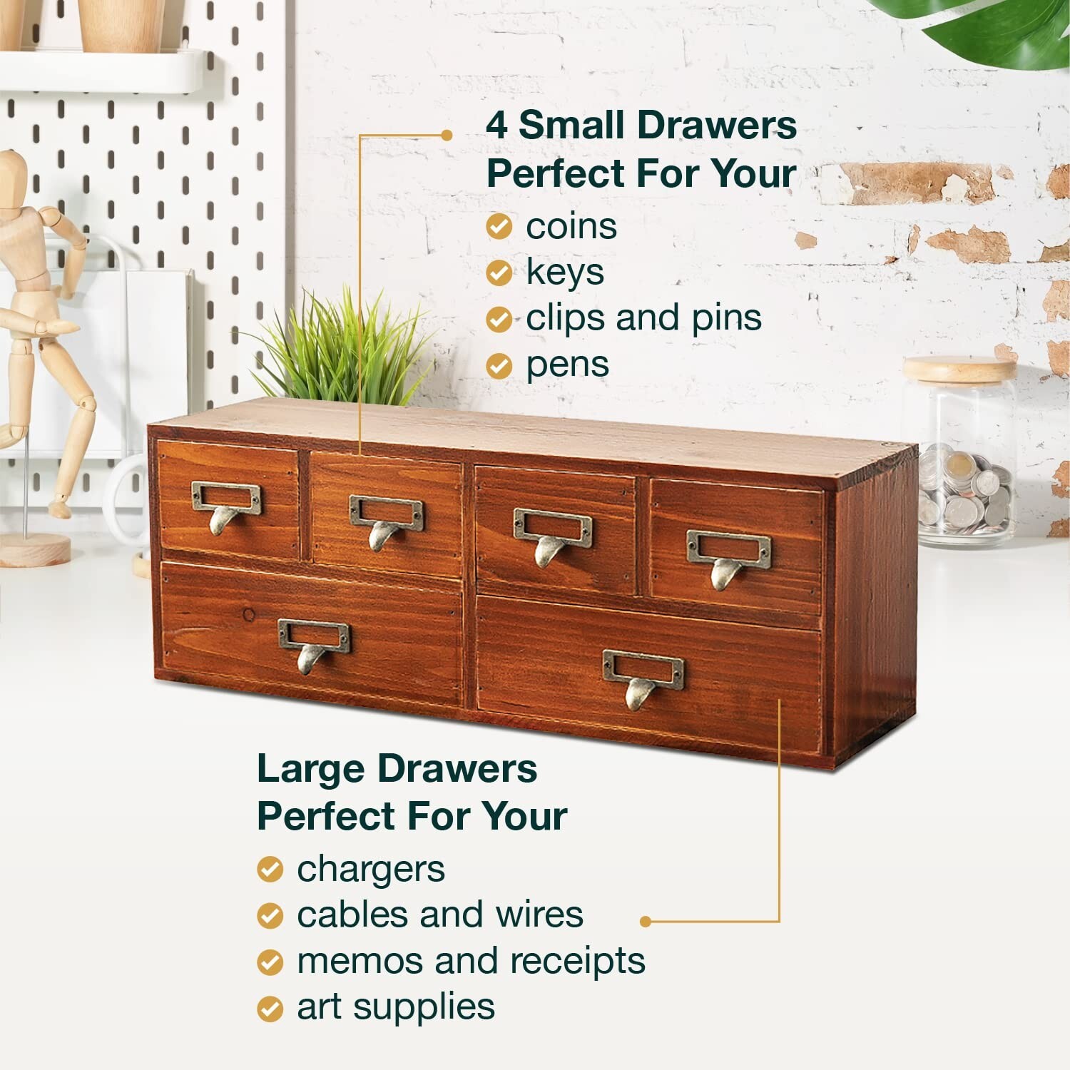 6-Drawer Vintage Desk Organizer Classic Brown Wood Storage Drawers for Tablet…