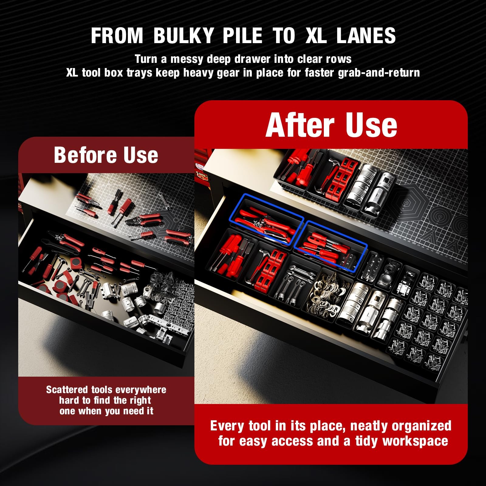 【6 PCS Extra-Large】 Tool Box Drawer Organizer Trays with Non-slip Pads, Heavy…