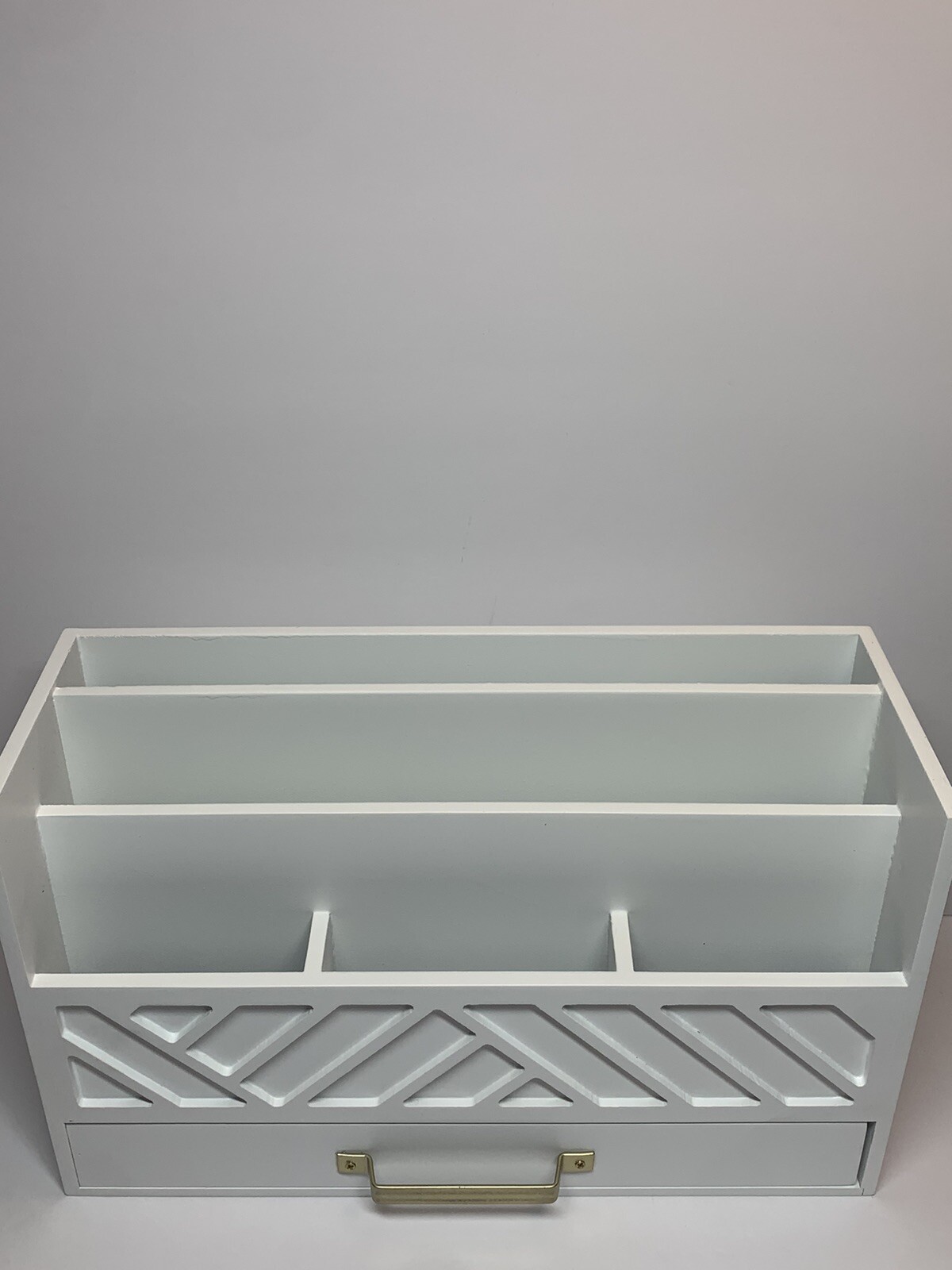 Blu Monaco White Wooden Mail Organizer with Drawer, Desk Caddy, Home Office New