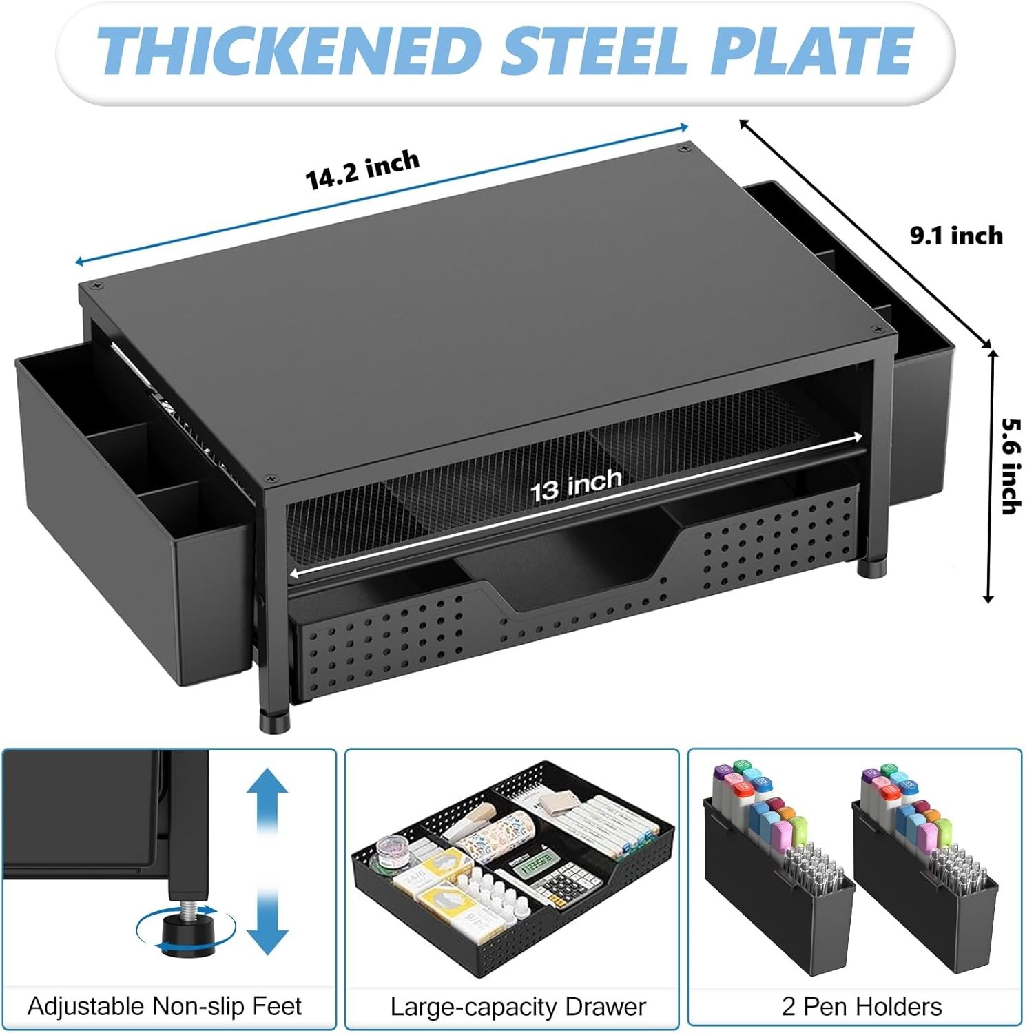 Desk Organizers and Accessories, Computer Monitor Stand Riser with Drawer and…