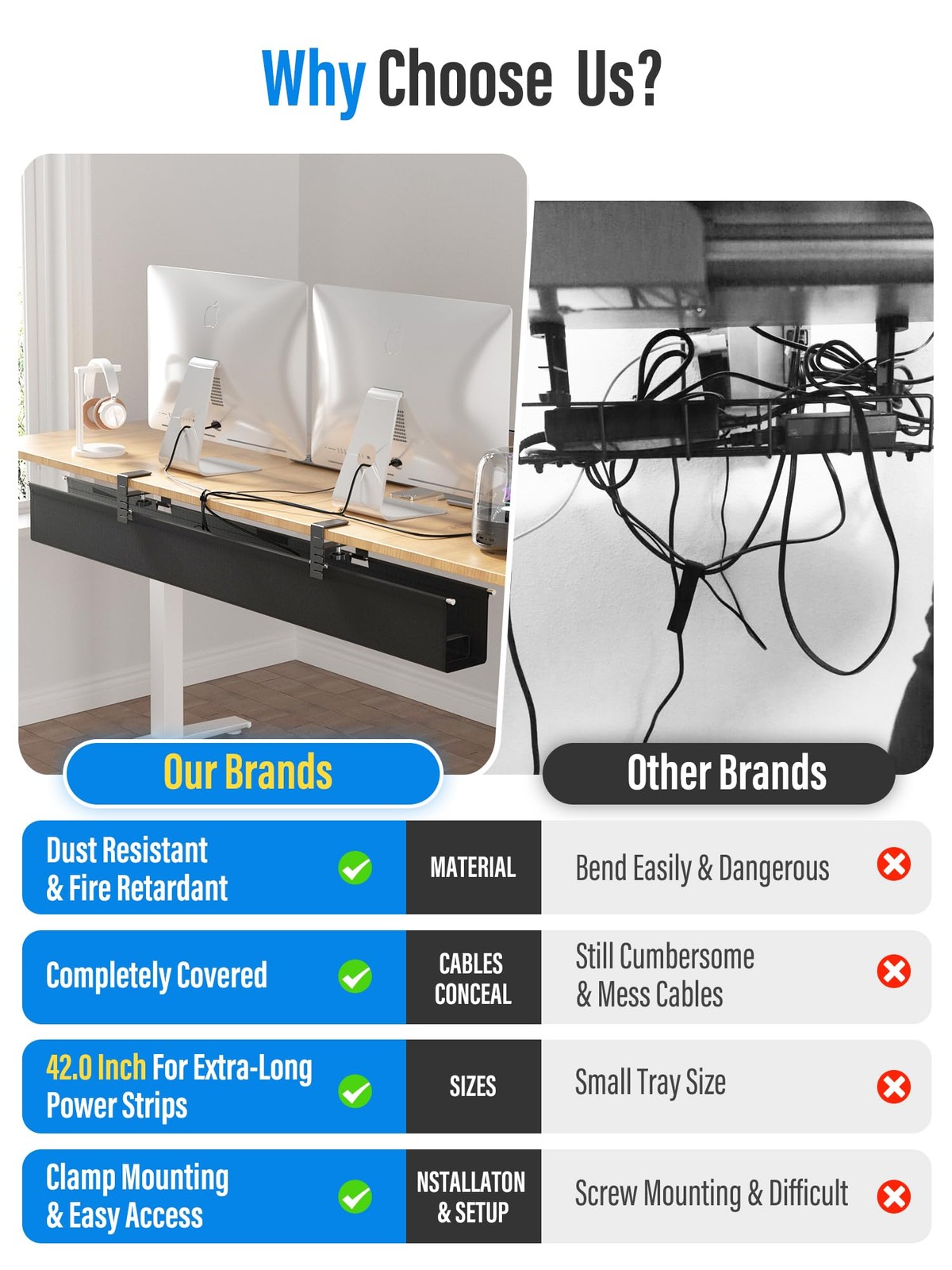 [Upgraded] Large Under Desk Cable Management Tray, Large(28.4 inch), Black