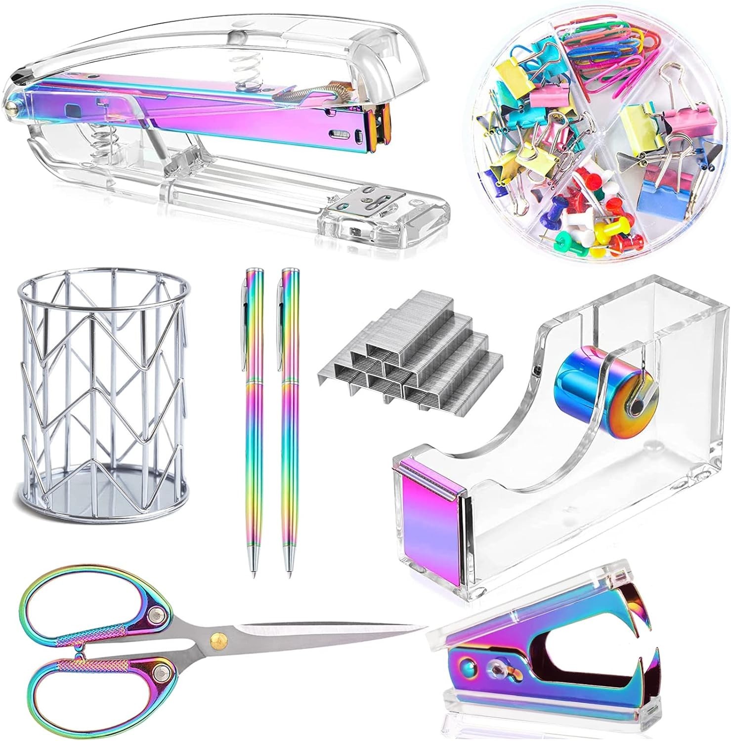 Professional Multicolor Acrylic Office Supplies Set – Stapler, Tape & More