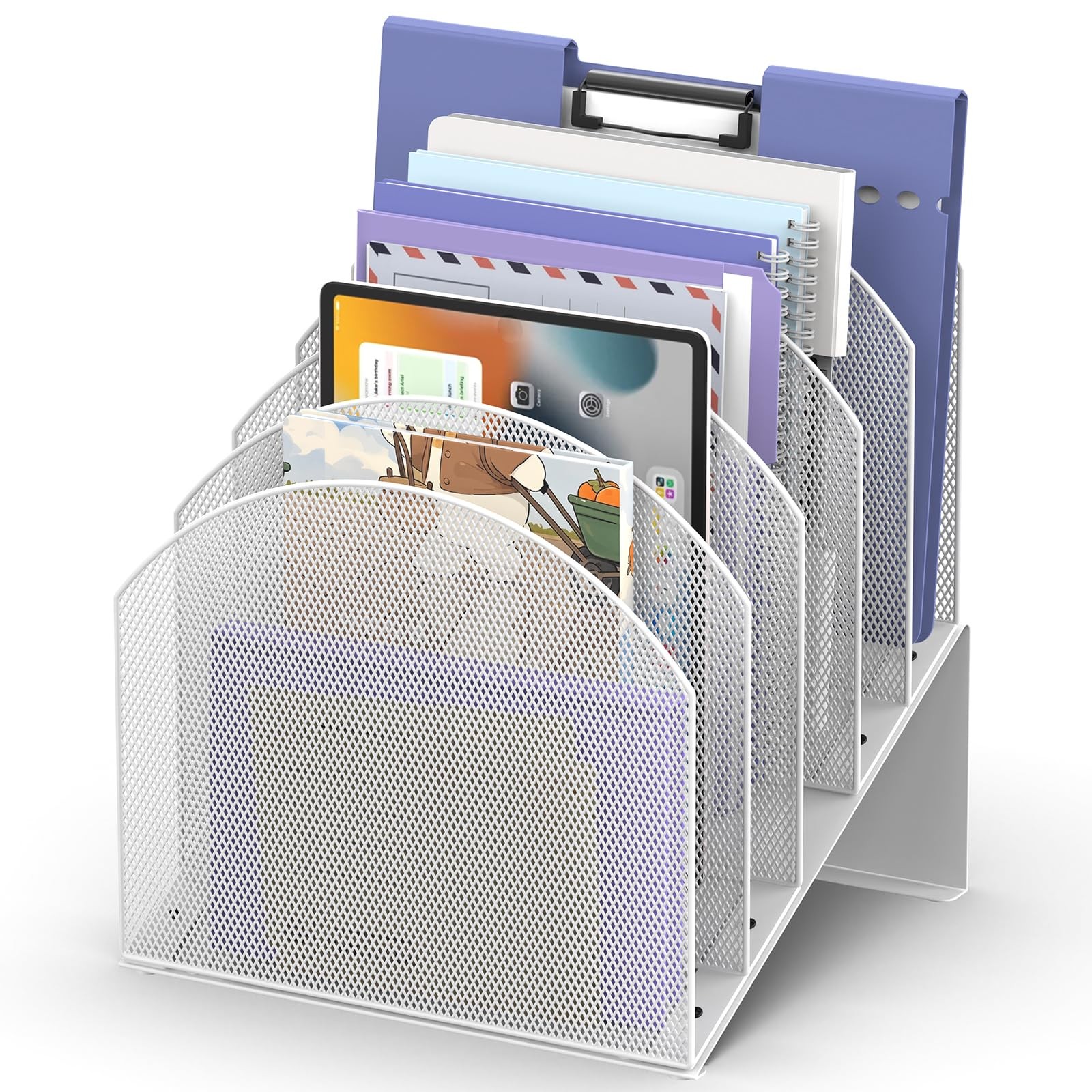5Section Desk File Organizer Vertical Metal Mesh Mail Folder Holder White