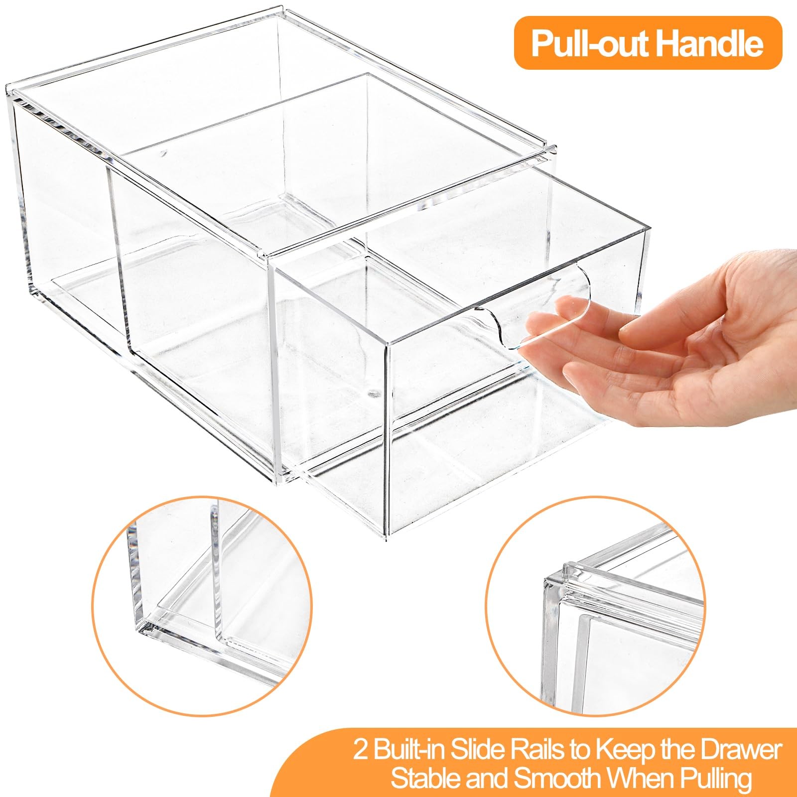 Foraineam 4 Pack Stackable Storage Containers Makeup Organizer Drawers, Clear