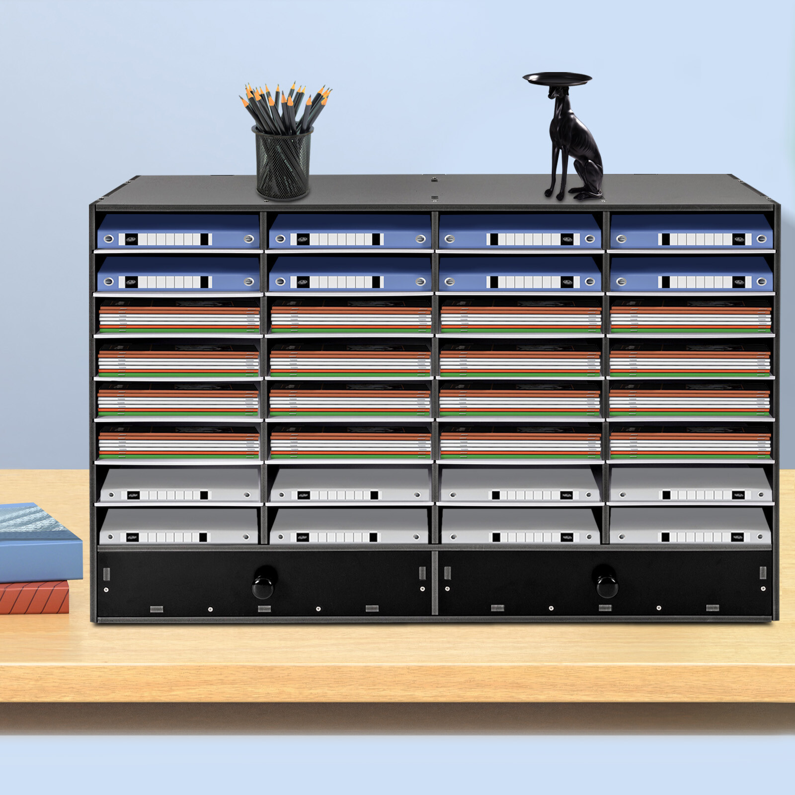 PVC 32 Slots Shelf Organizer Desk Accessories for Folders File Mail Sorter Rack