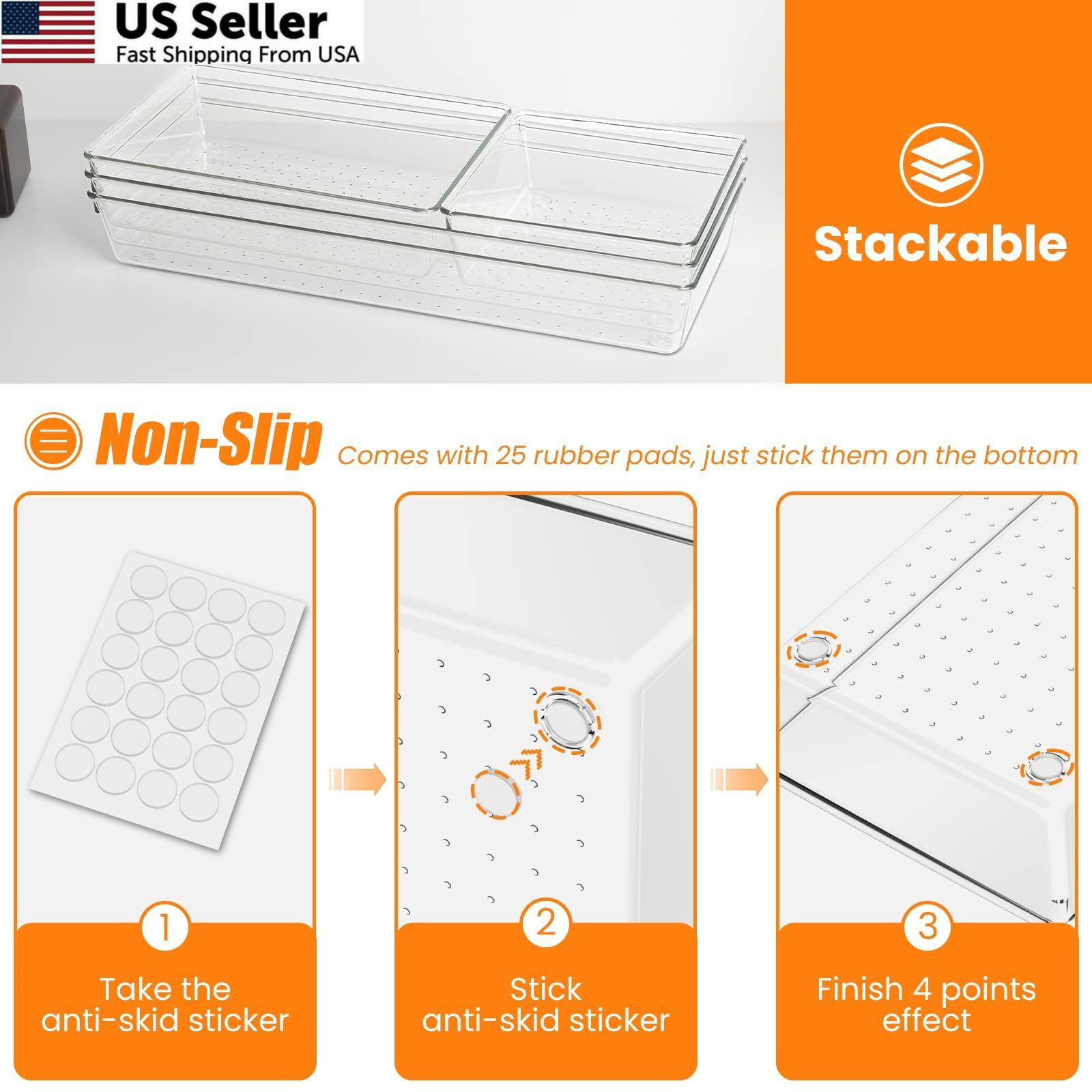 Criusia 6 Pcs Large Size Clear Drawer 6 PACK, Plastic Organizer
