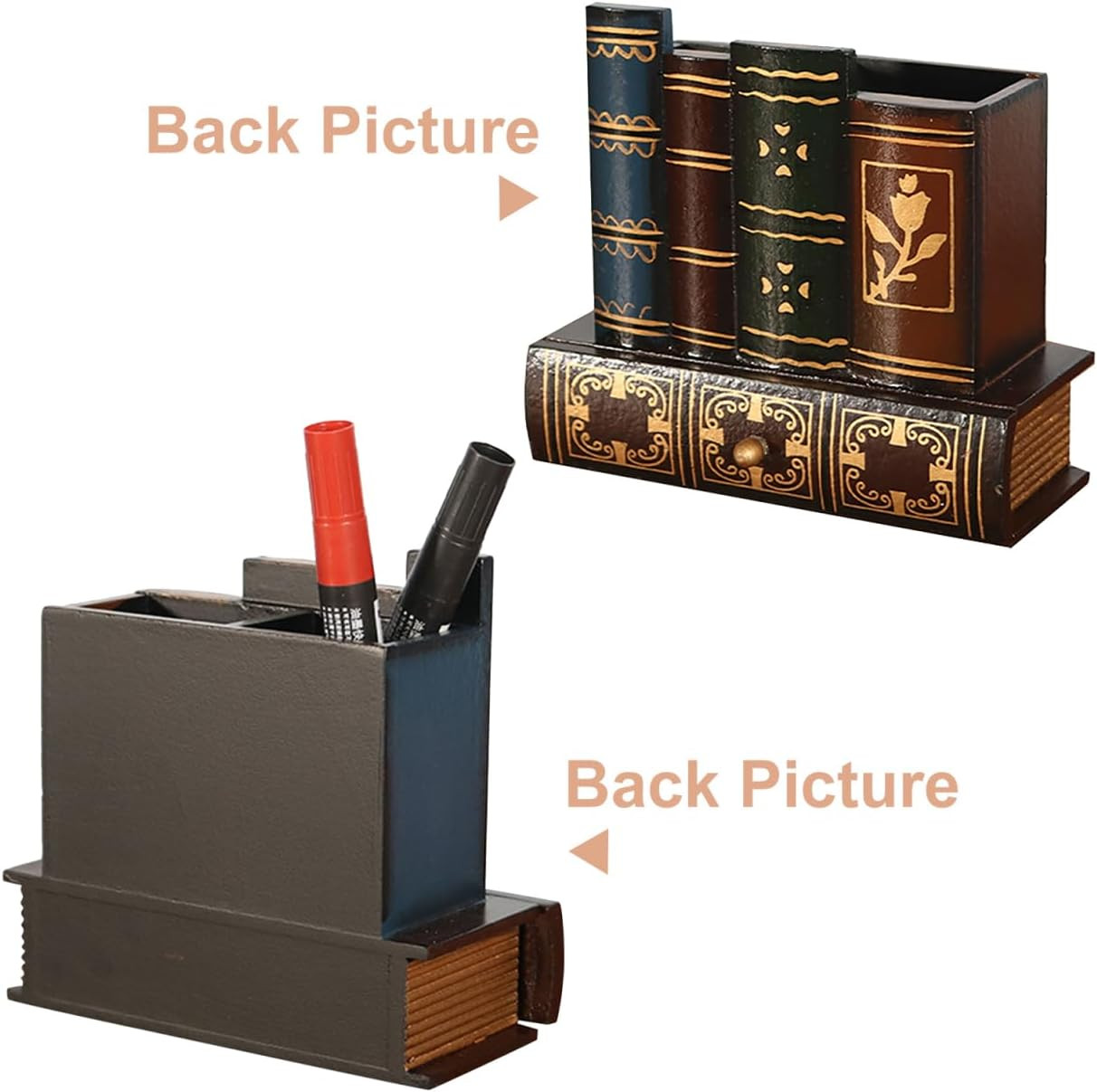Kisangel Retro Wooden Pen Holder with Drawer Vintage Pencil Container Compact