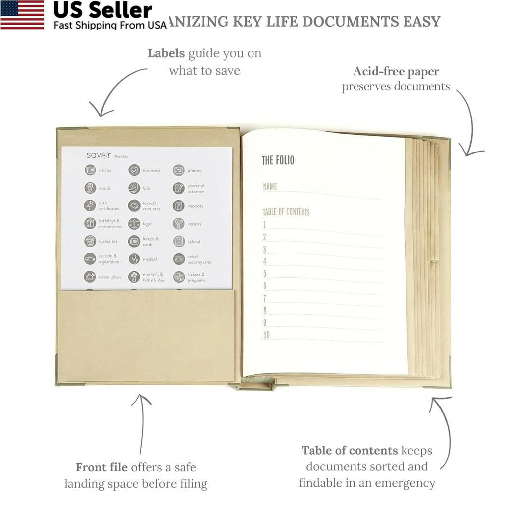 The Folio® Important Document Organizer by Savor | Binder with Guided Slate