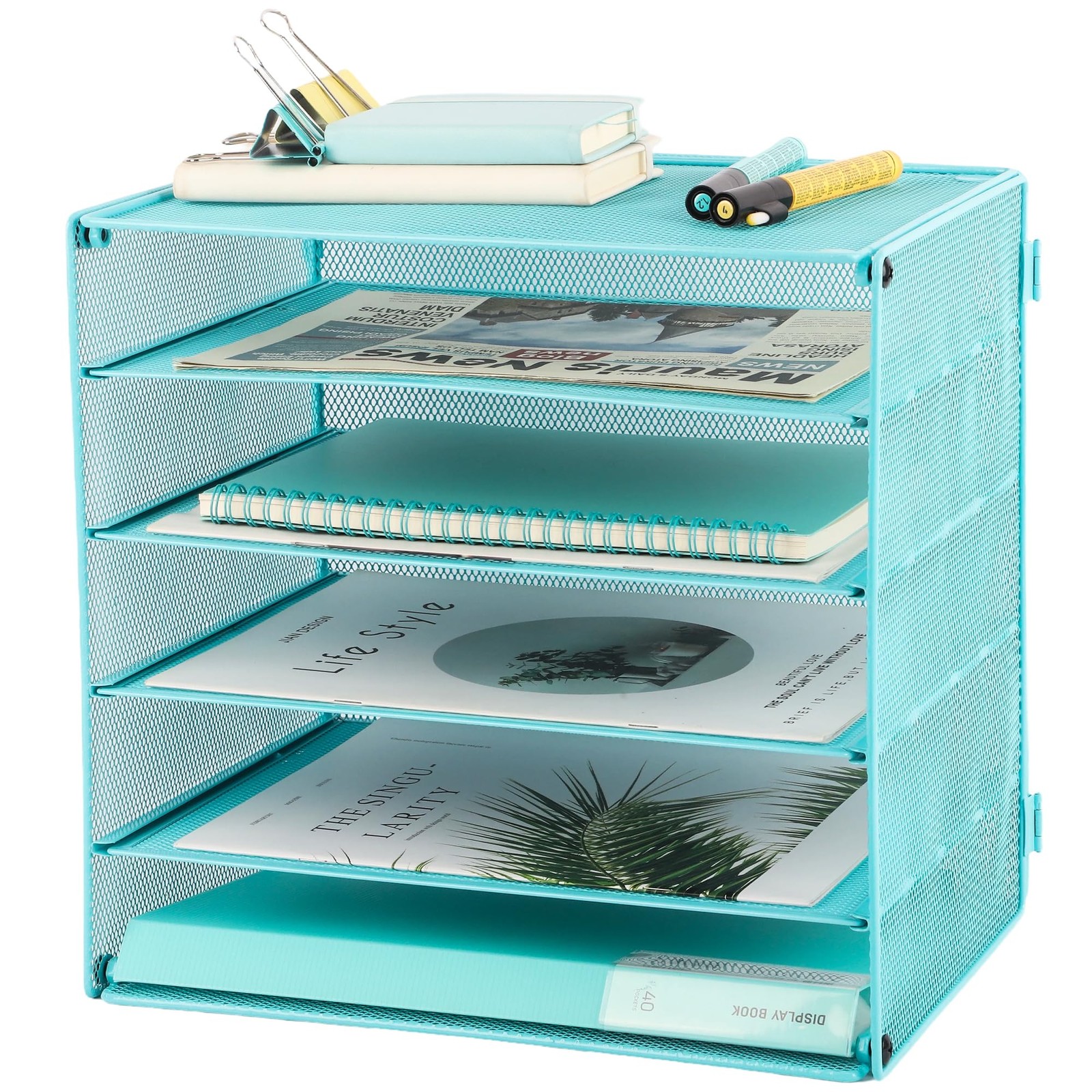 5 Slot Mesh Desk Organizer Tray, File Paper Letter Folder Holder Desktop Pape…