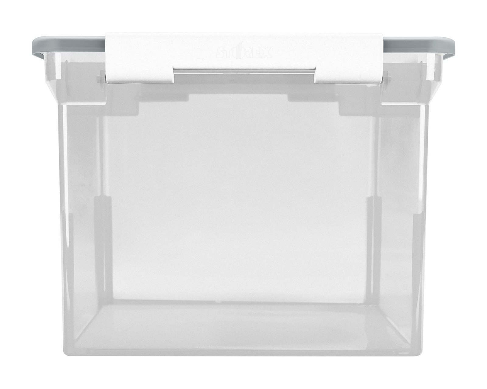 Storex Portable File Tote with Locking Handles, Single, Clear/Silver