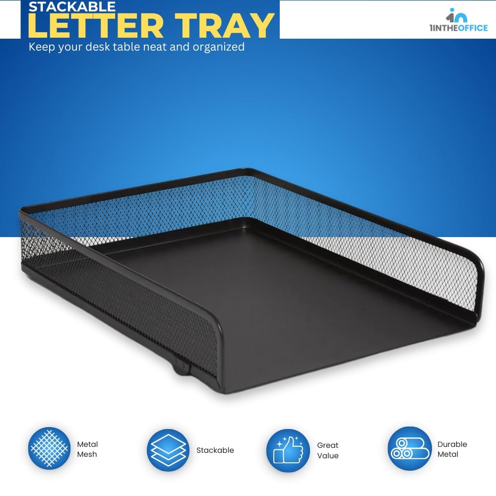 Stackable Letter Tray, Matte Black Wire Mesh Front-Load Letter Tray