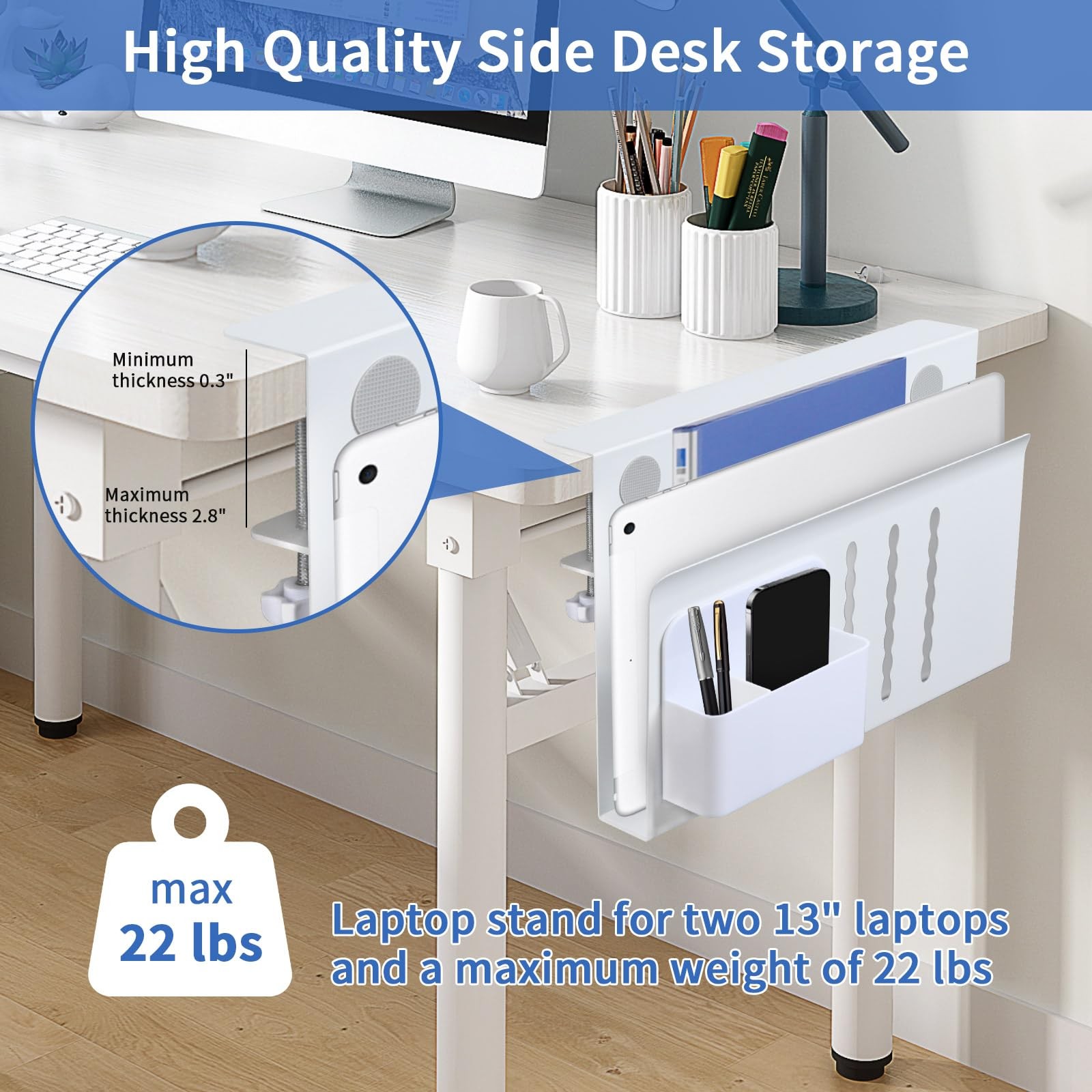 LUKETURE Desk Side Storage, Steel Organizer, No M(1 Tier), White