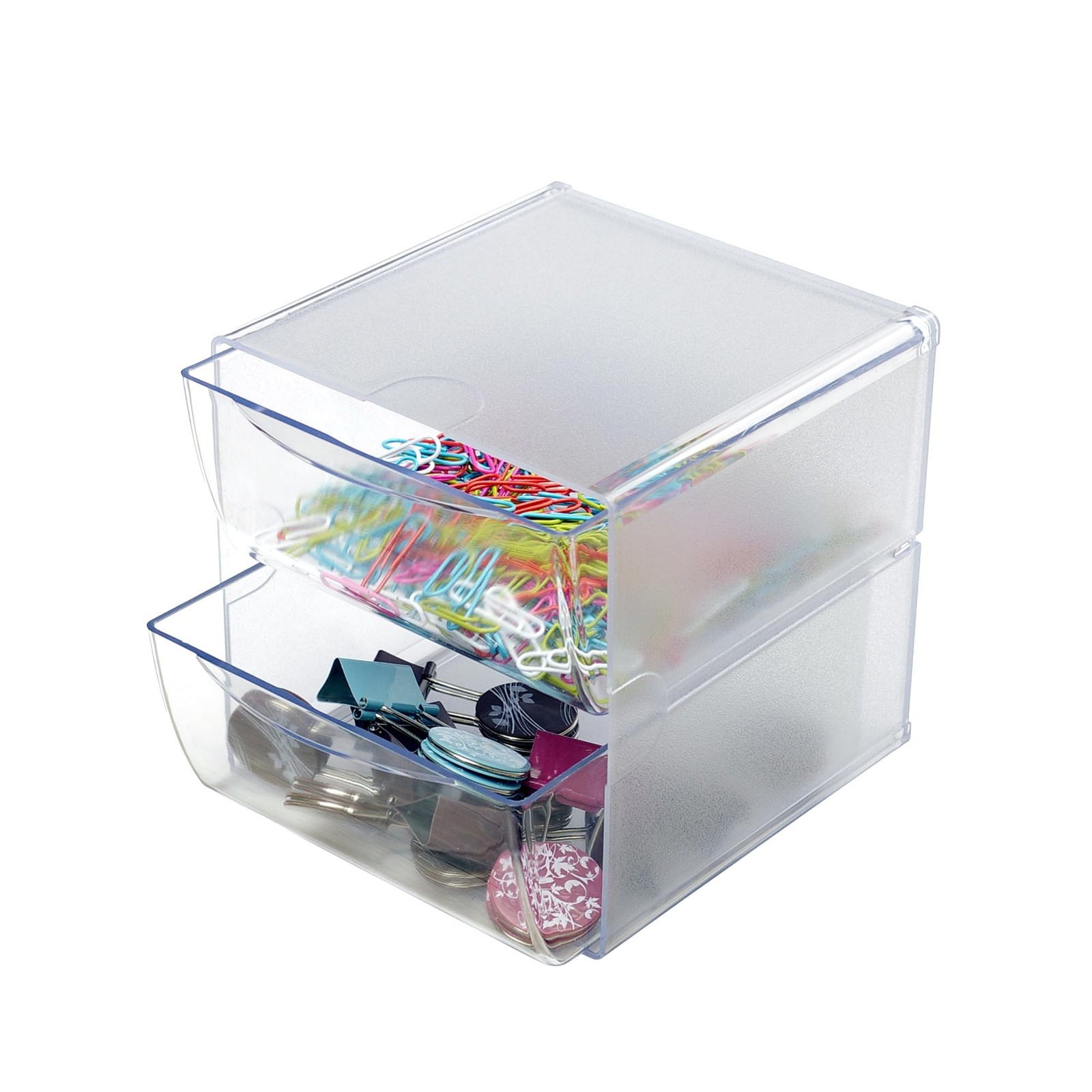 deflecto Two Drawer Cube Organizer, Plastic, 6″W x 6″H x 6″D, Clear