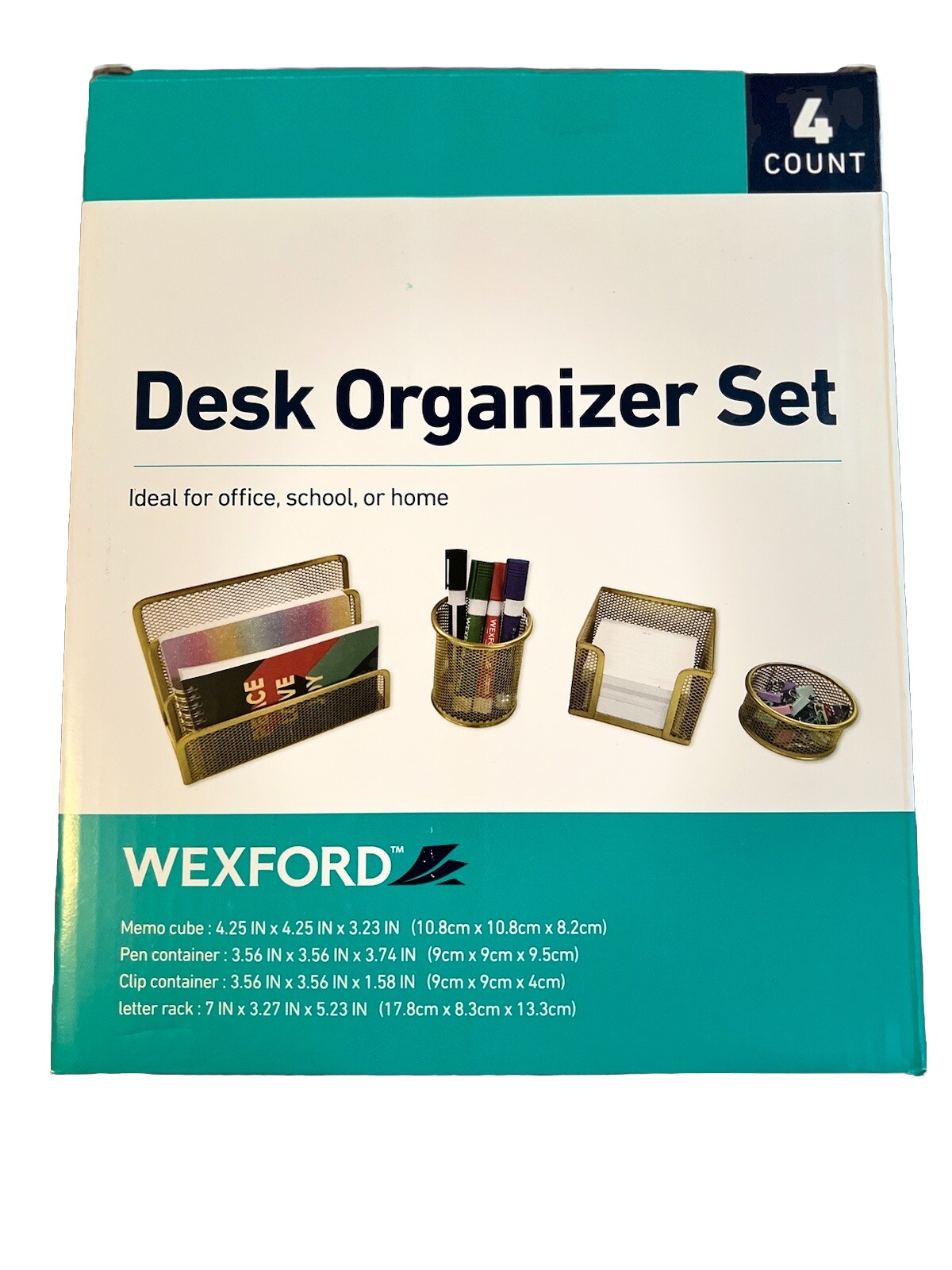 4 Piece Desk Organizer & Storage Set Office, Business, School, Dorm, Home Gold